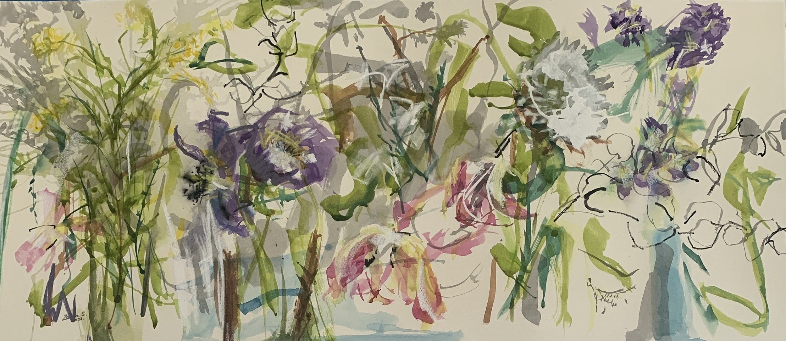 Watercolour on hot pressed 300 gsm paper. 90cm x 40cm