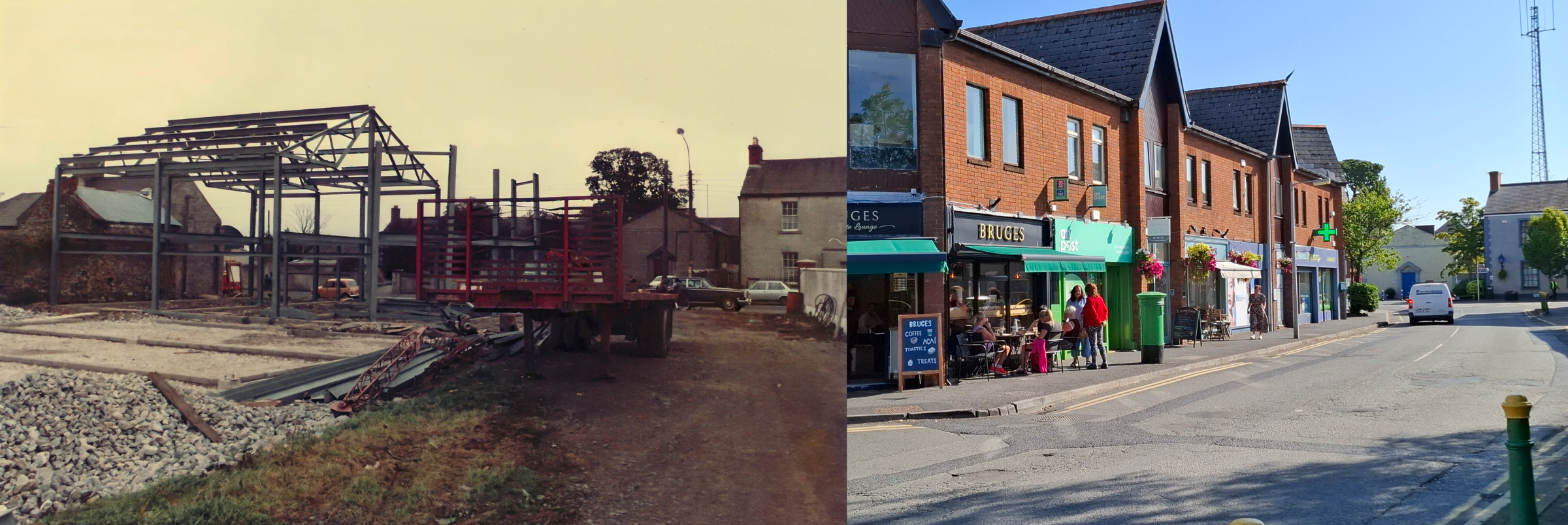 Gables development (now Bruges, Post Office, Be Beautiful, Queenie's, Haven Pharmacy, The Yoga Well, Tara News). 
1982. 
Photo by Phonsie McEntaggart
