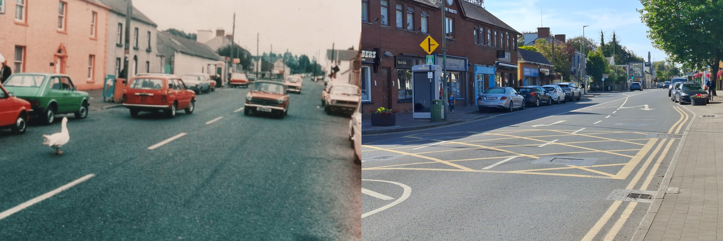 View along Main St  (now the Paddock, the Local Laundry Co., McMahon Opticians). 
1980s. 
Photographer unknown