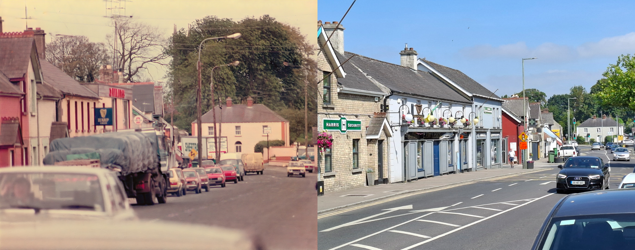 Main St, including Lawless's and the Village Grill carpark. 
1980s. 
Photo by Phonsie McEntaggart