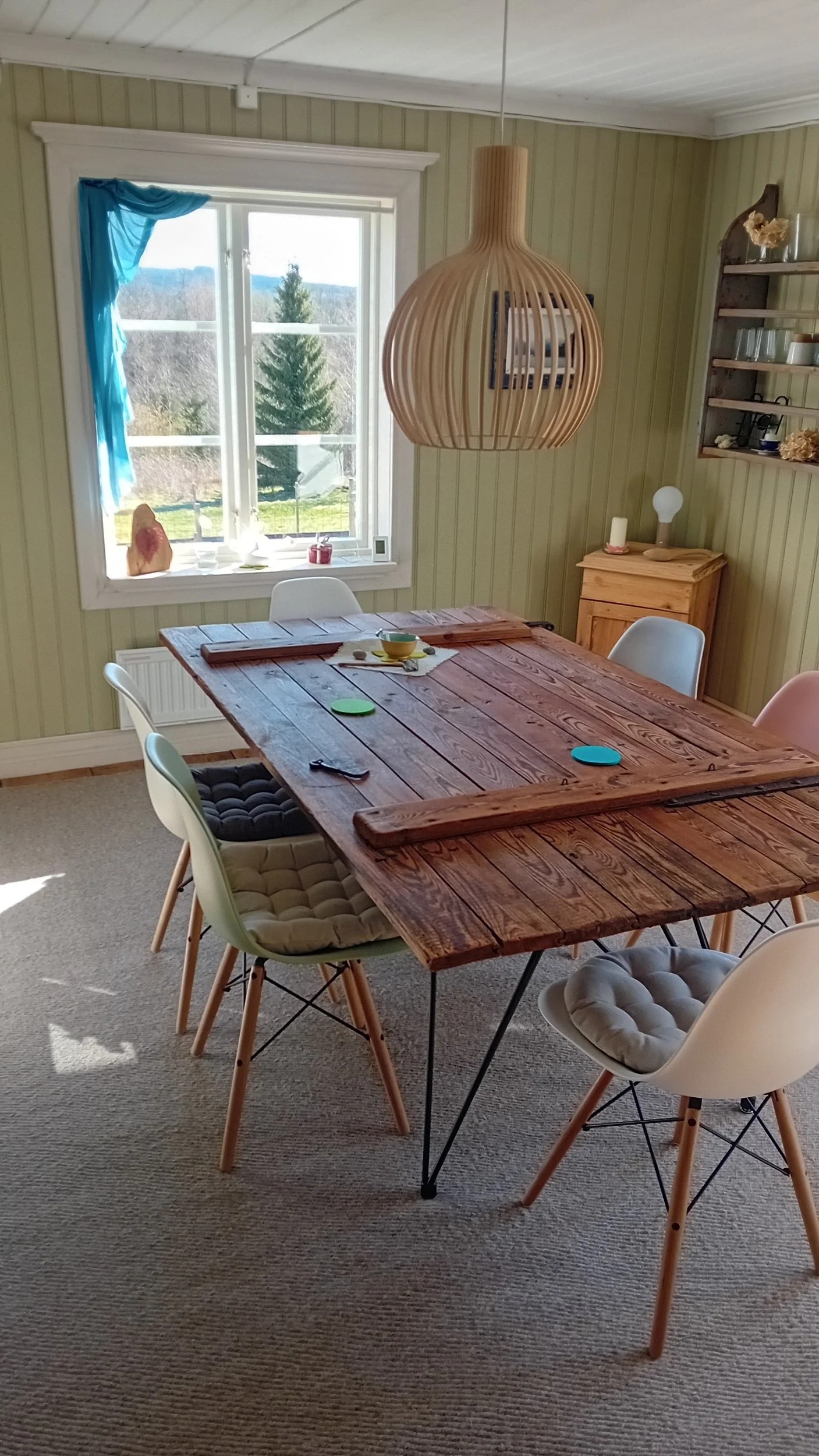 Shared dining room in the historic farmhouse in Lindhöjden, Värmland, Sweden