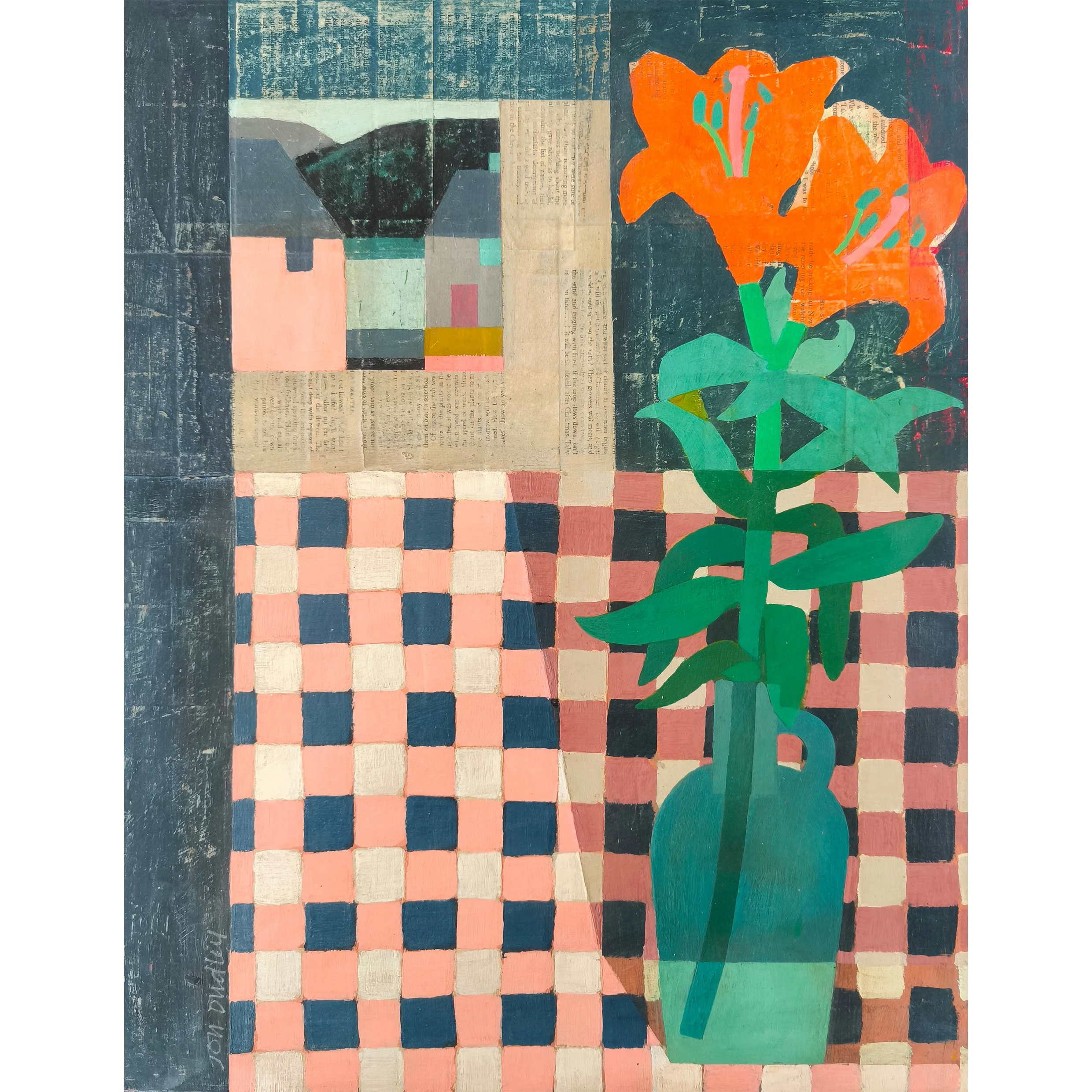 Lillies and Pink Check by Jon Dudley