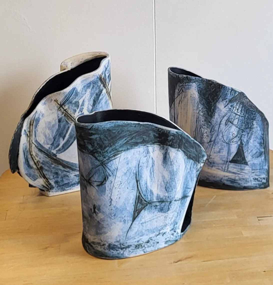 Blue Folded Figurative Vessels by Jane Seymour