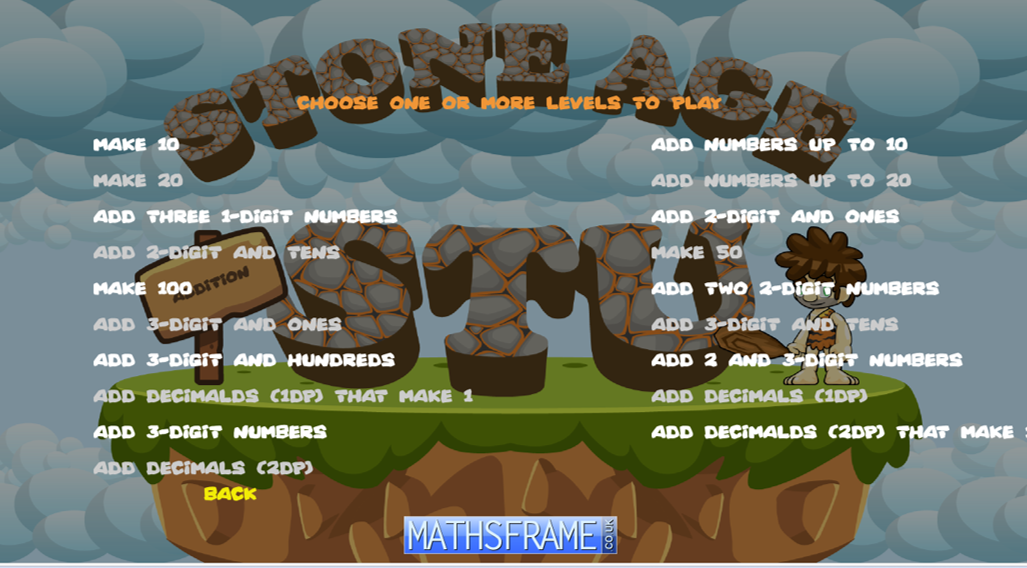 Stone Age Stu - adding and number bonds