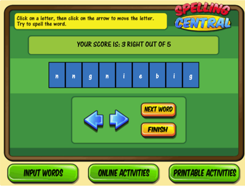 Spelling Central - Input your own spellings or select from the levels provided.