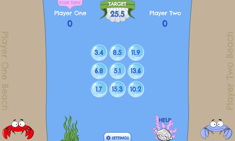 Deep Sea Duel - A strategy game with options to play against the computer or another player.  Adding of three numbers to make a given total, whilst preventing your opponent winning.