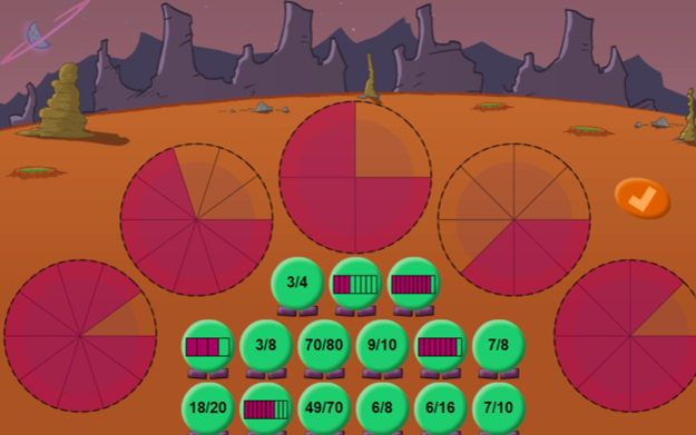 Mathplayground offers an interactive visual game presenting fractions is different ways and equivalent fractions.