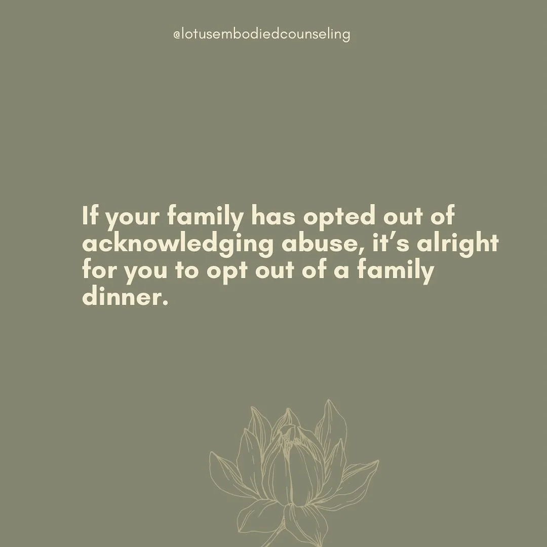 For many, family was/is the source of immense pain. The holidays can invite the have-to&rsquo;s of participating in a family system that didn&rsquo;t participated in keeping you safe. A reminder to ask yourself if you want to before you act on a cond