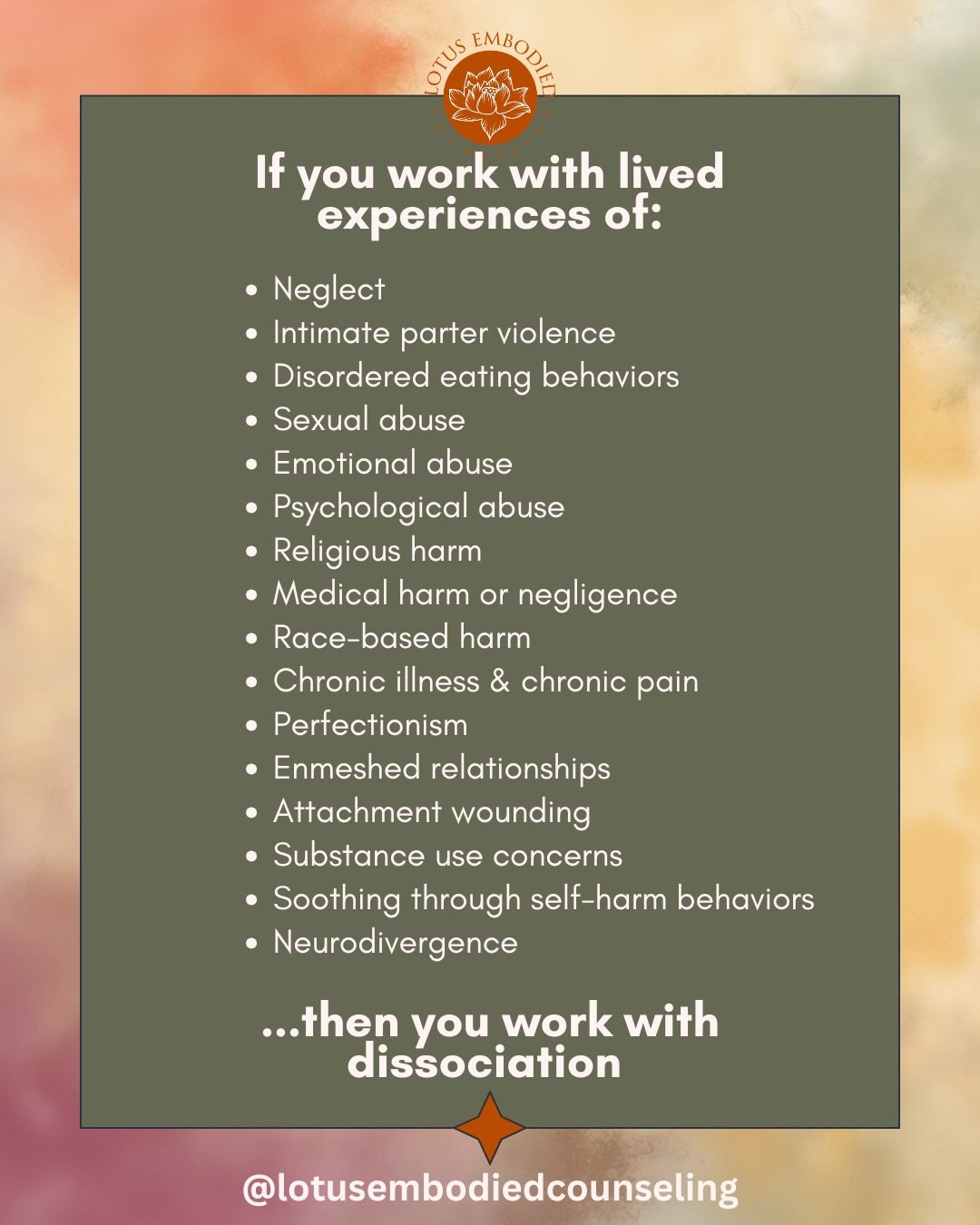 Dissociation isn&rsquo;t an exception and it&rsquo;s not separate from the reasons people come to therapy. It&rsquo;s not a rare occurrence like some graduate programs presented it to be. Dissociation is a natural, adaptive process. It&rsquo;s import