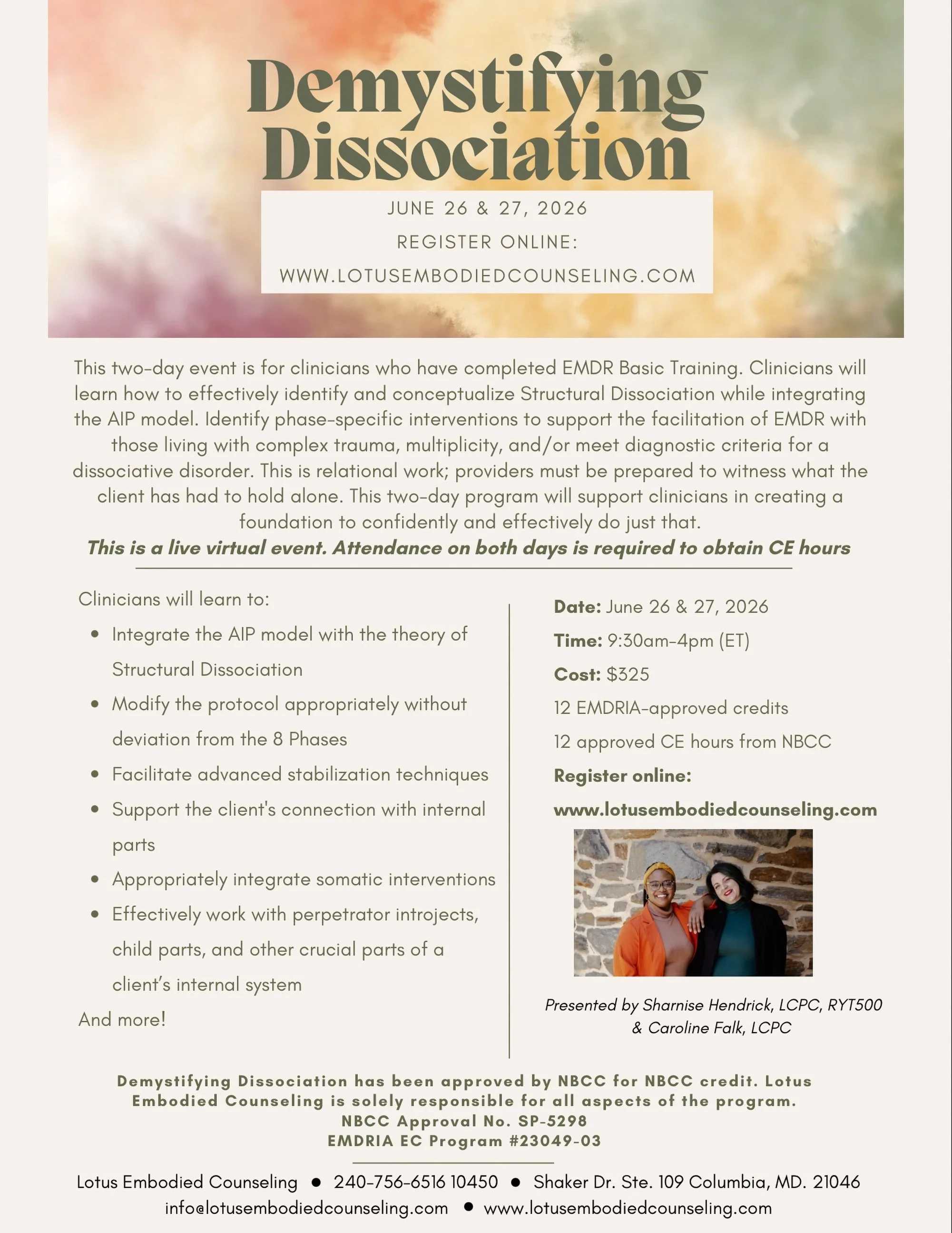 Therapists, we still have space open for our June Demystifying Dissociation training! Open to those who&rsquo;ve completed EMDR basic training and are seeking to advance their conceptualization skills and better support clients who experience signifi