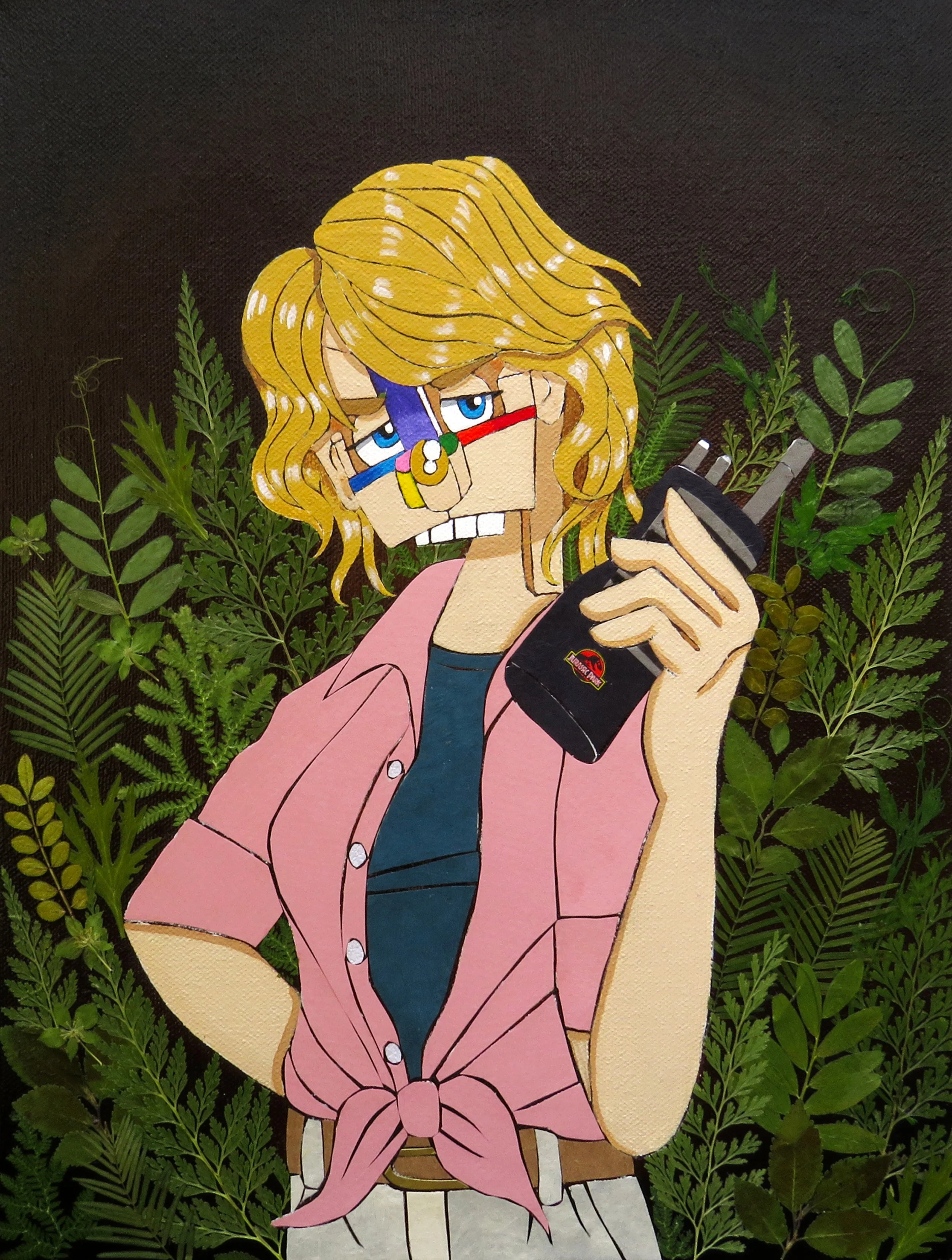 Dr. Ellie Sattler , 2024
Acrylic, marker, ink, pressed leaves, magazine and paper on canvas
13 x 10 inches
Manchester, Connecticut