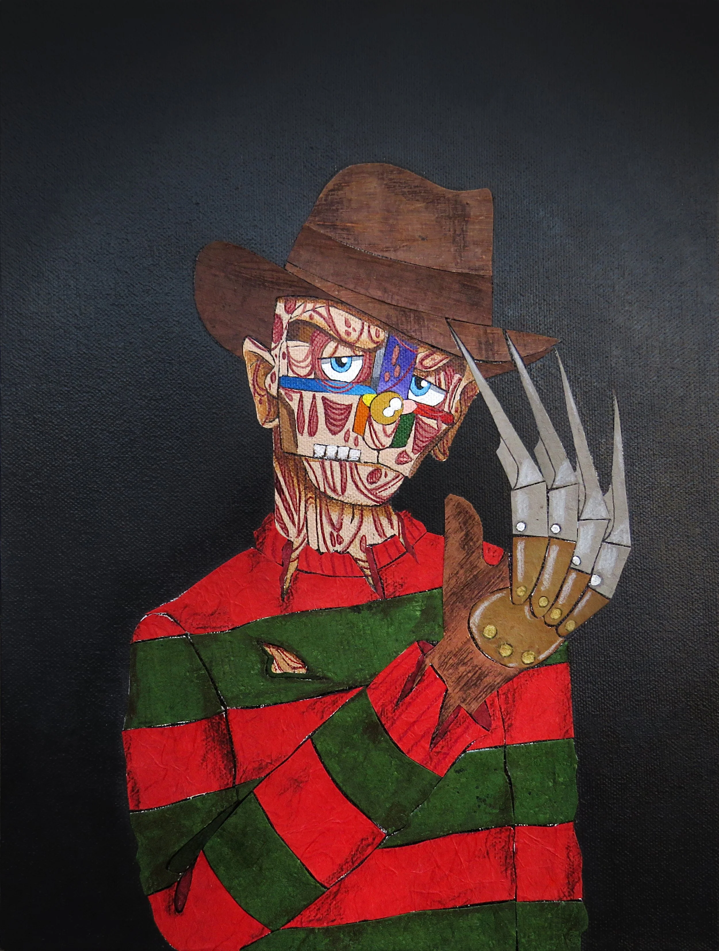 Freddy Krueger , 2024
Acrylic, marker, ink, colored pencil and paper on canvas
13 x 10 inches
Manchester, Connecticut