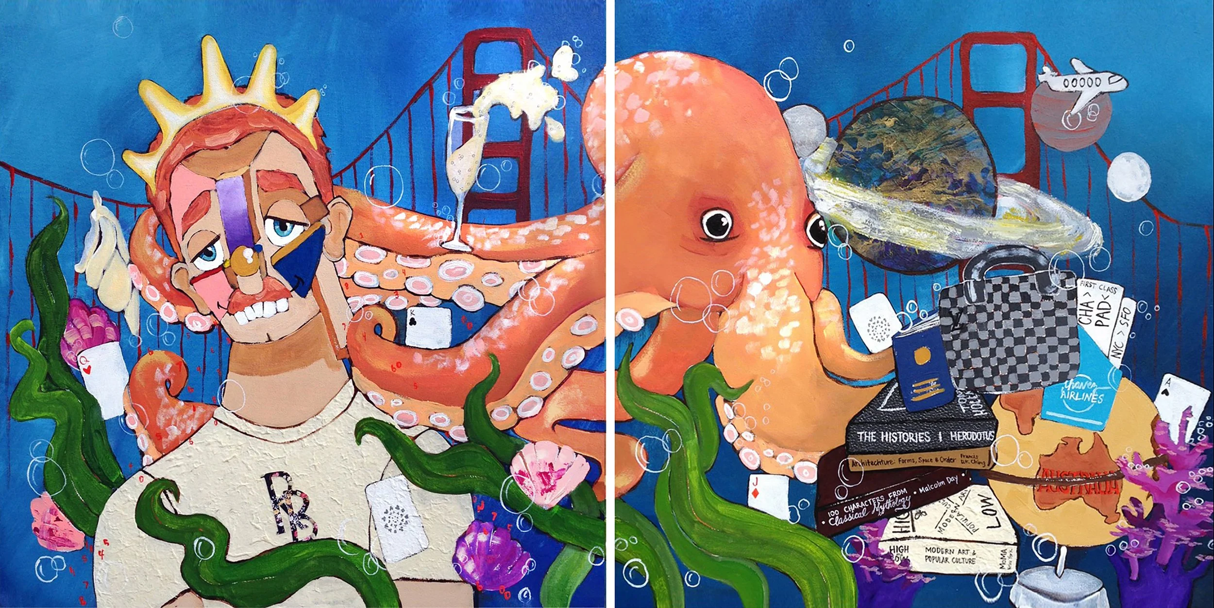 Robert (Underwater Diptych) , 2014
Acrylic and paper on canvas
30 x 60 inches
New York, New York
