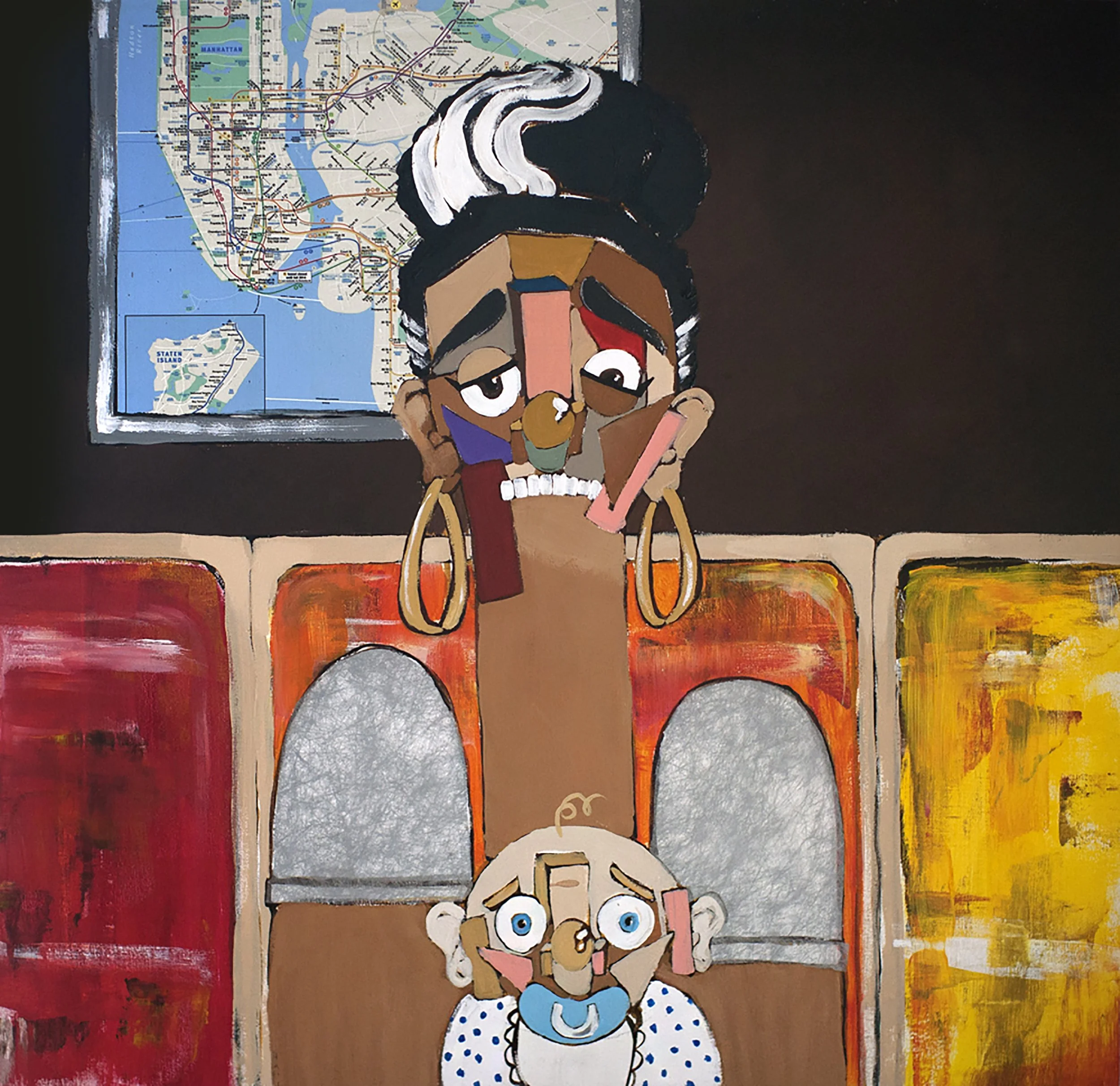 The Nanny , 2013
The Subway Series
Acrylic, paper and NYC Subway Map on canvas
30 x 30 inches
New York, New York