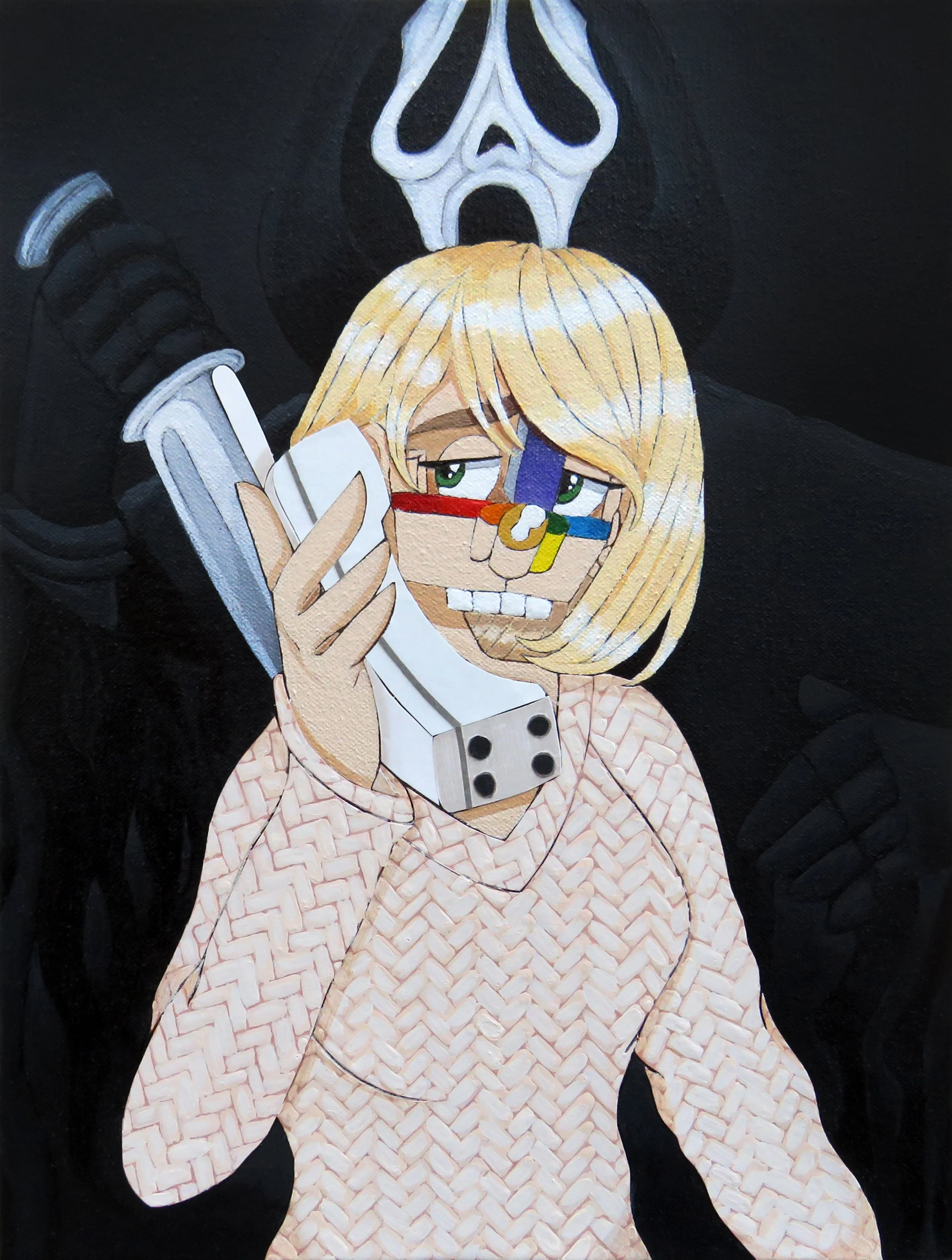 Becker & Ghostface , 2025
Acrylic, marker, ink and paper on canvas
13 x 10 inches
Manchester, Connecticut