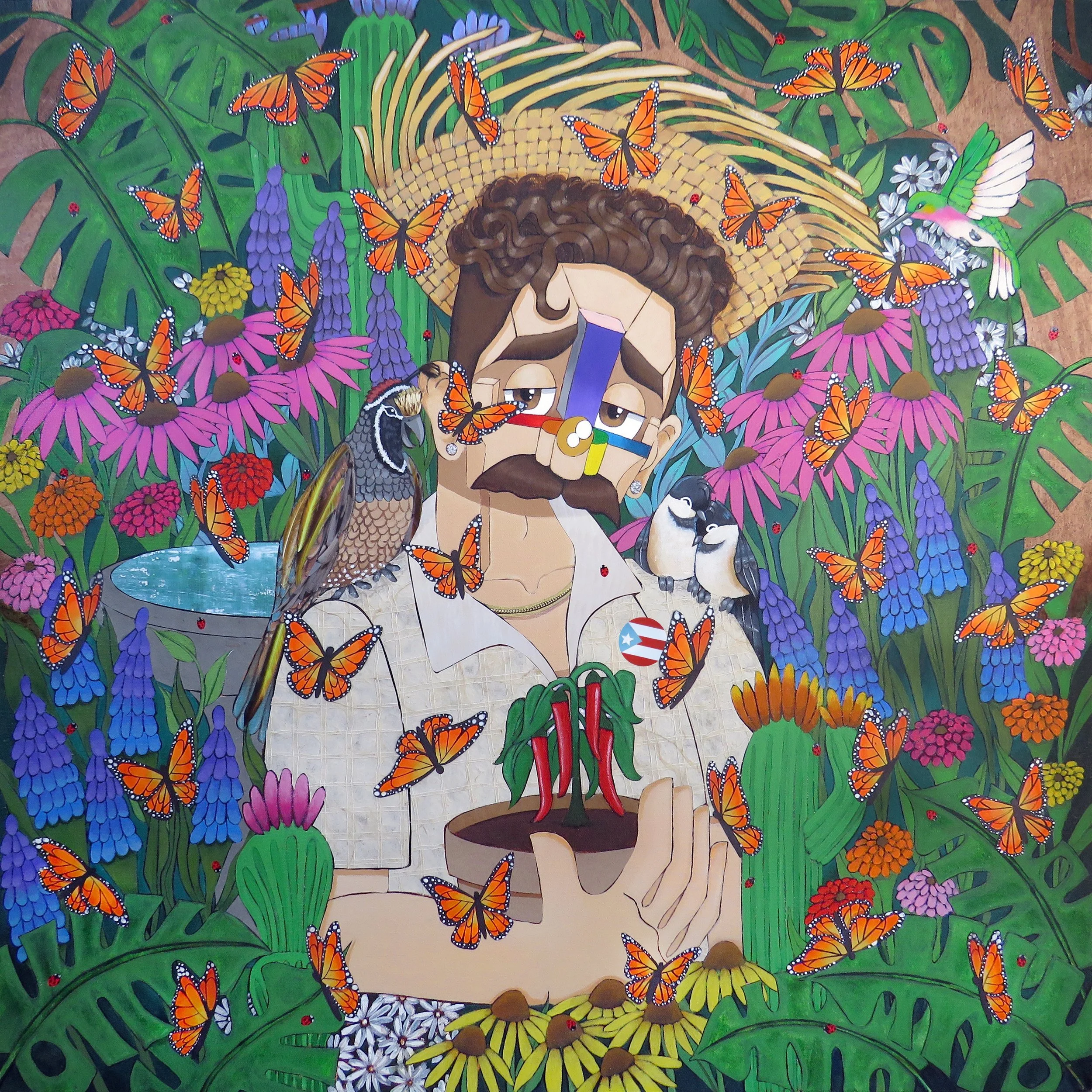   Brown Boy in the Garden  , 2026 
Acrylic, marker, ink, colored pencil and paper on canvas 
30 x 30 inches 
Manchester, Connecticut