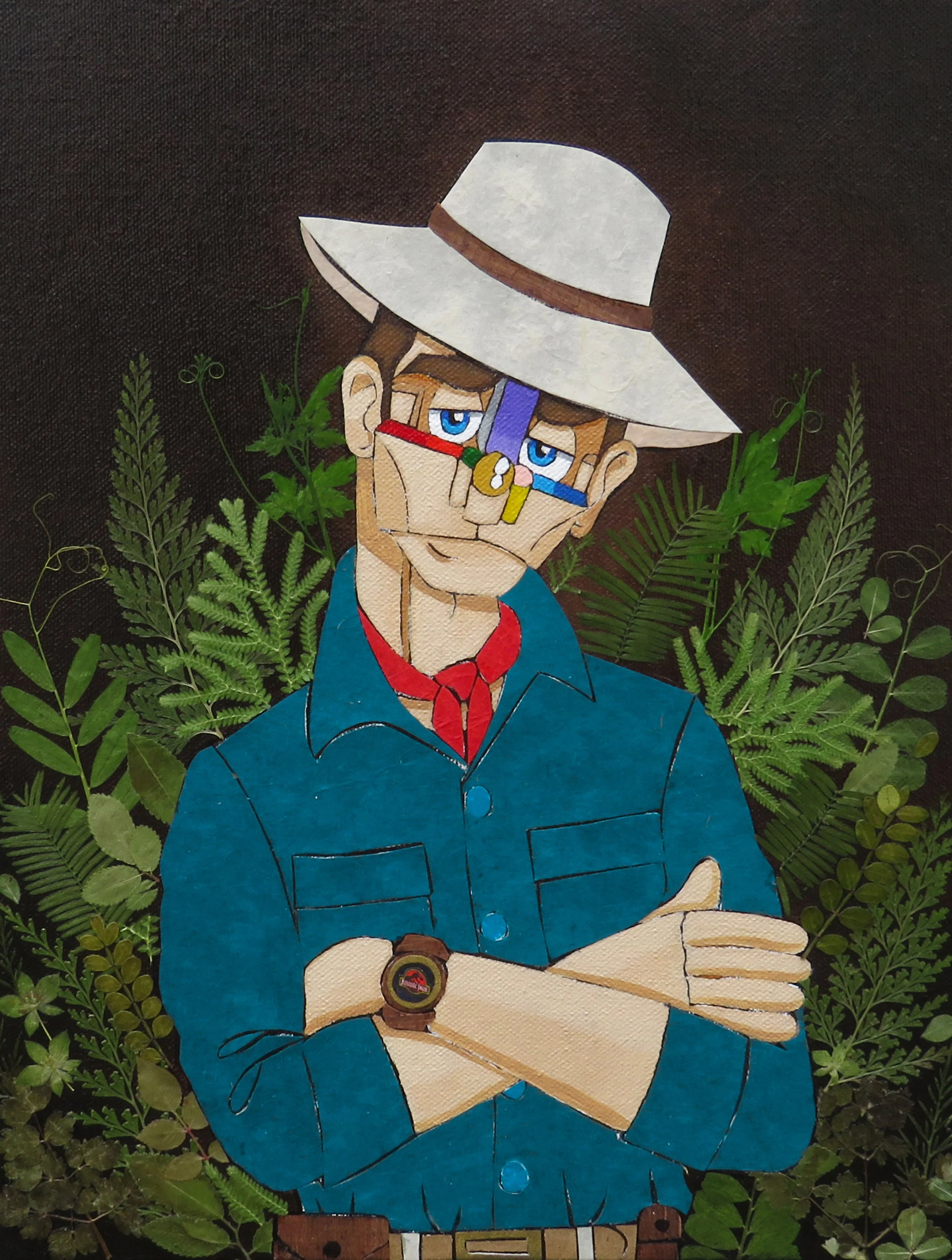 Dr. Alan Grant , 2024
Acrylic, marker, ink, pressed leaves, magazine and paper on canvas
13 x 10 inches
Manchester, Connecticut