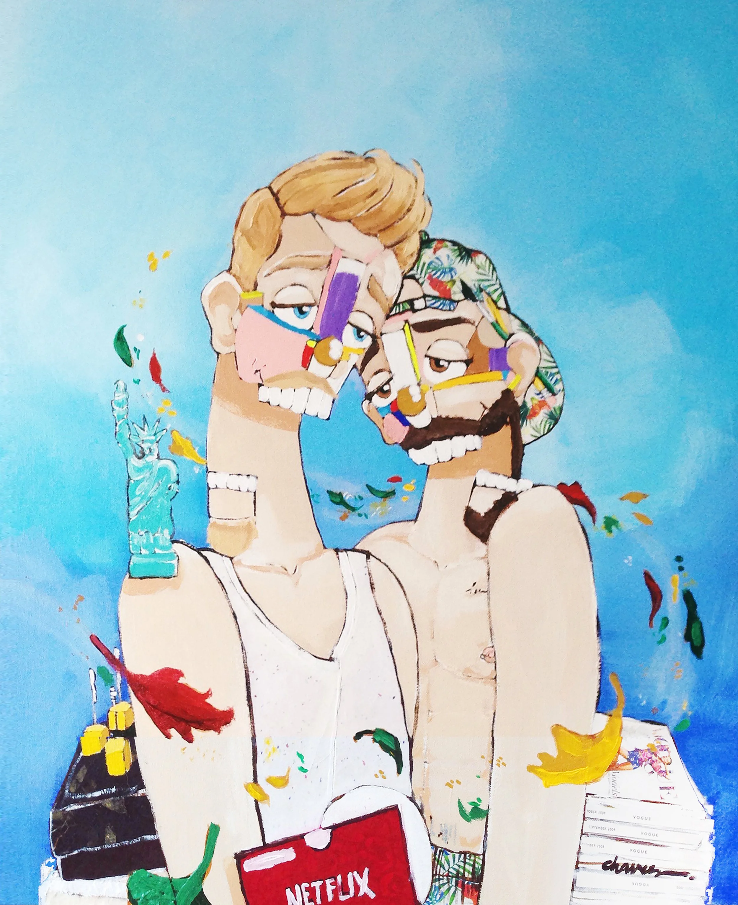 Dustin & Greg , 2015
Acrylic and paper on canvas
30 x 24 inches
New York, New York