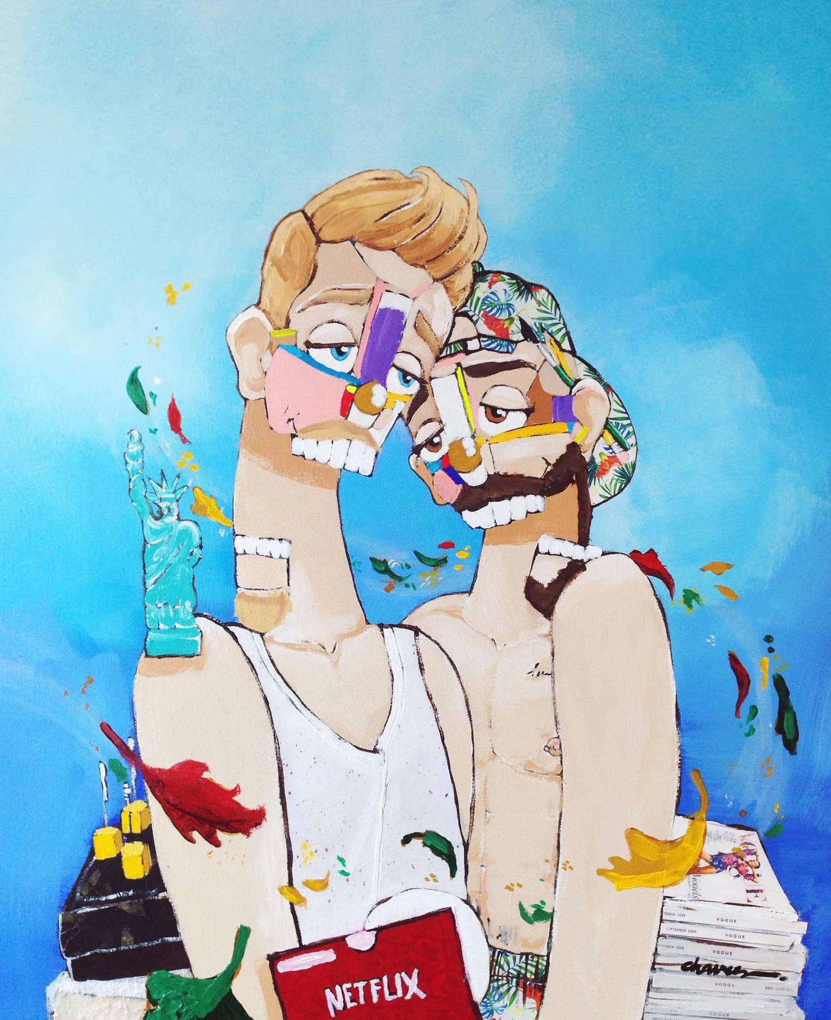   Dustin & Greg  , 2015 
Acrylic and paper on canvas 
30 x 24 inches 
New York, New York