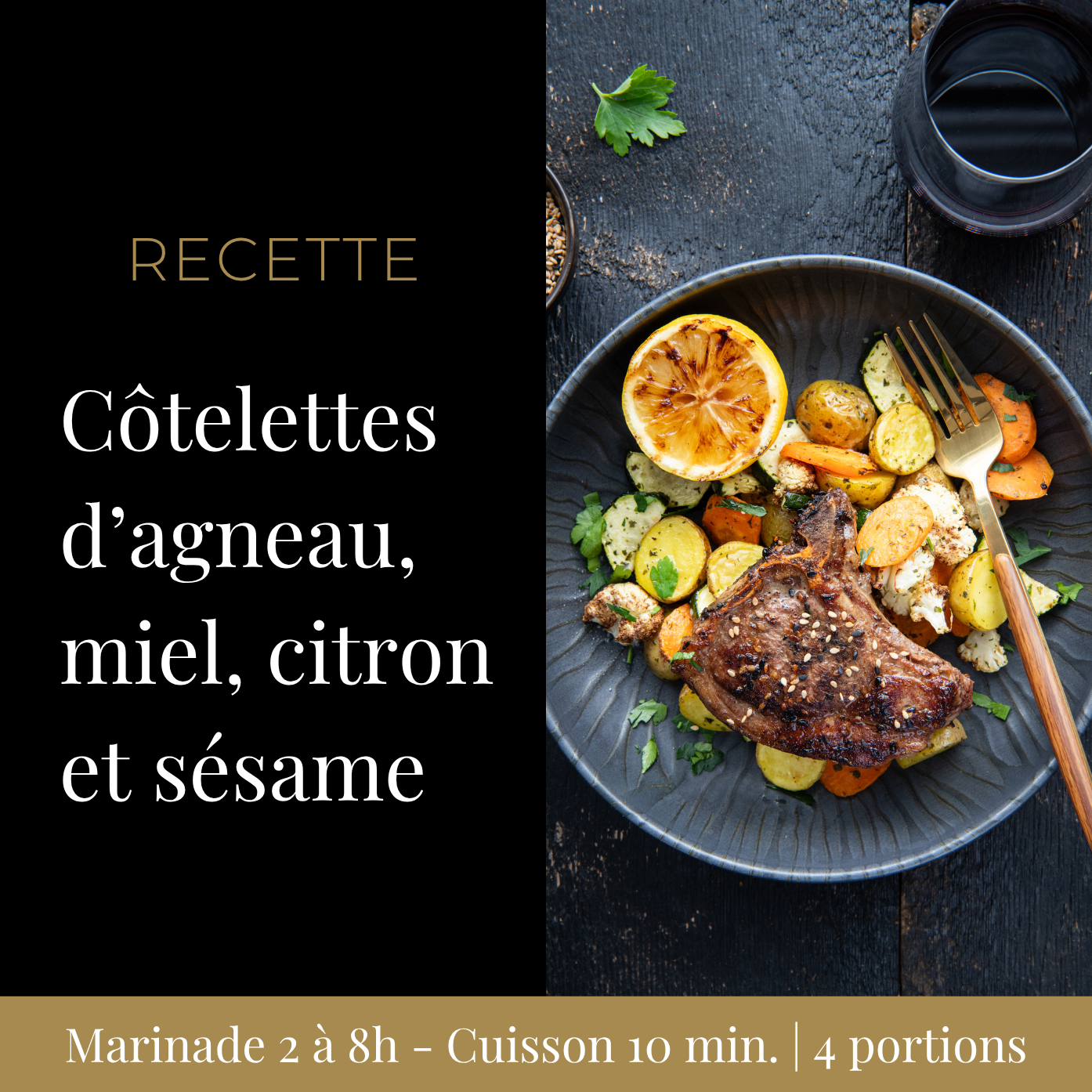 Côtelettes d’agneau, miel, citron et sésame