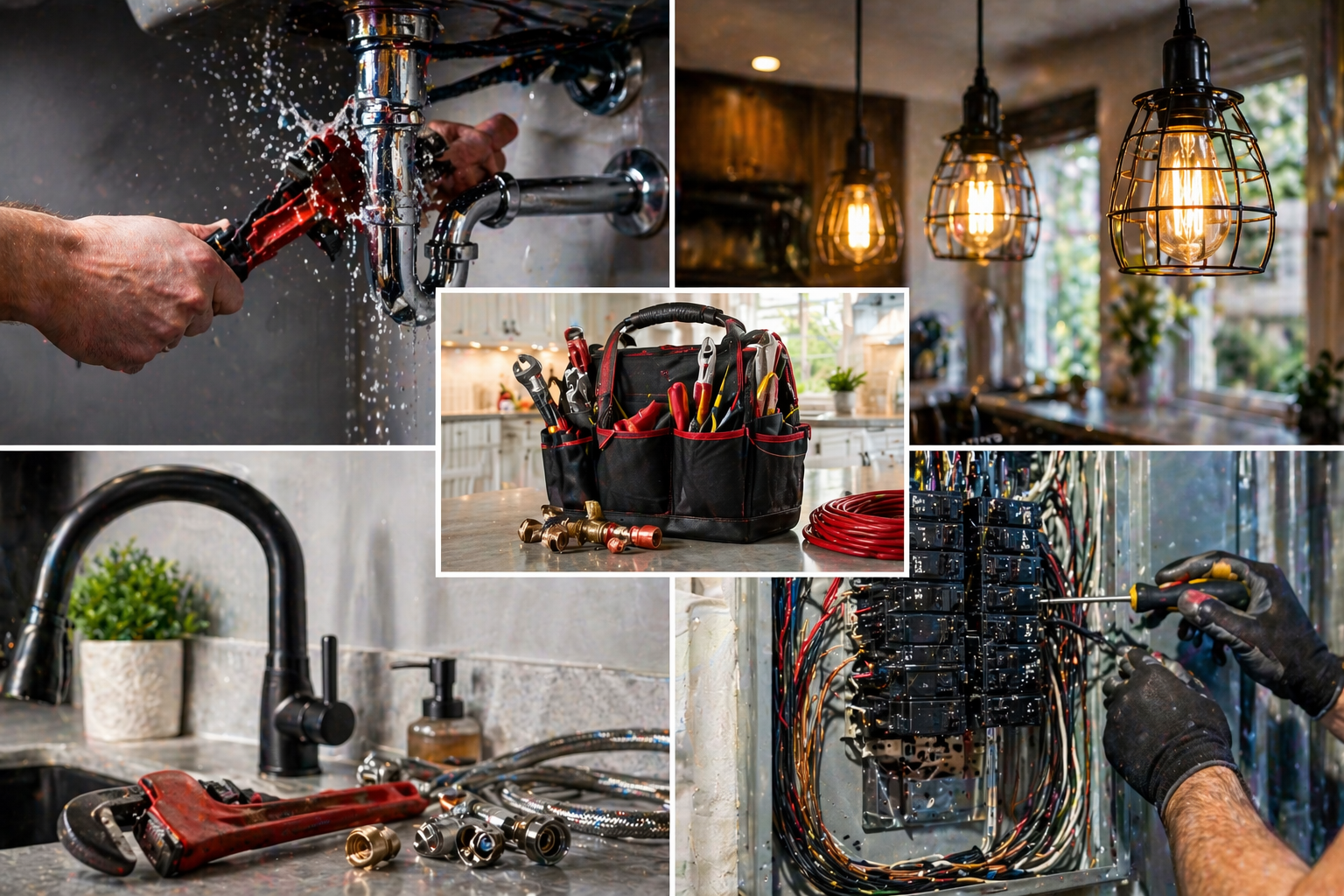 Residential plumbing and electrical services including pipe repair outlet wiring and home lighting upgrades