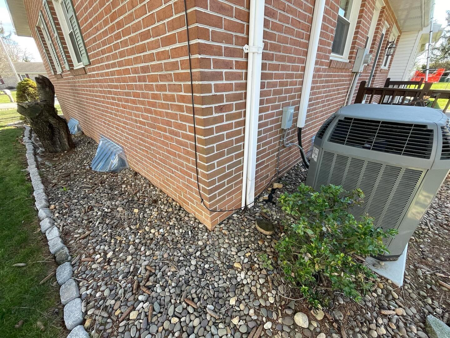 Cause and effect. Downspout goes into buried pipe. No one knows if it has ever gotten clogged, but, moisture is coming through the slab floor and block wall. Cause and effect. #homeinspection #downspout #basementfloor #propertyinspection