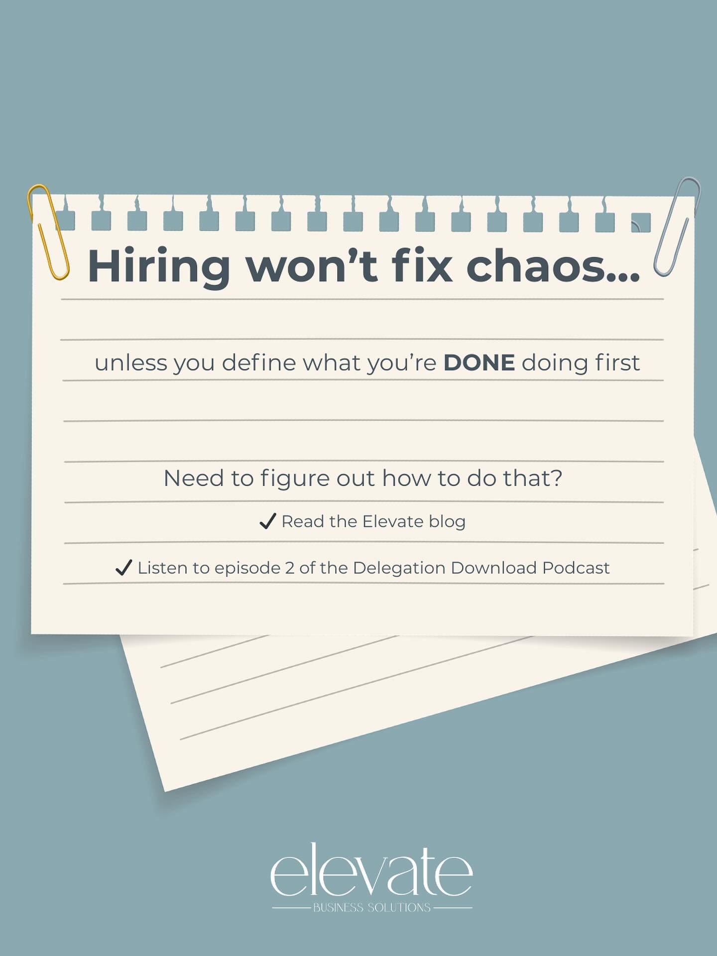 Thinking about your first hire? Start with a Stop List:
&nbsp;
&nbsp;&nbsp;&nbsp;&nbsp;&bull;&nbsp;&nbsp;&nbsp;&nbsp;Repetitive tasks
&nbsp;&nbsp;&nbsp;&nbsp;&bull;&nbsp;&nbsp;&nbsp;&nbsp;Energy drains
&nbsp;&nbsp;&nbsp;&nbsp;&bull;&nbsp;&nbsp;&nbsp;