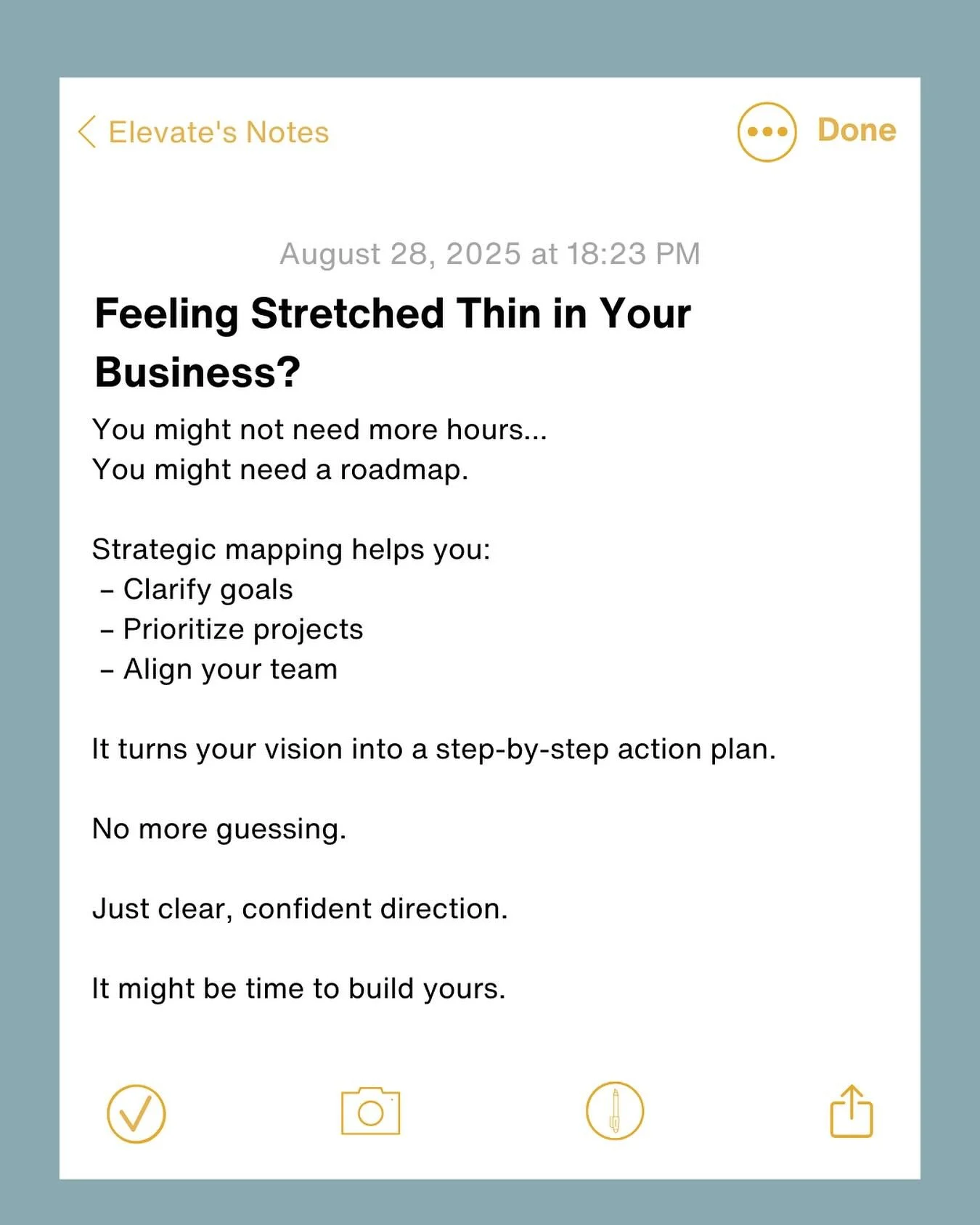 Feeling stretched thin in your business?
&nbsp;
That&rsquo;s often a sign you&rsquo;re holding onto too much.
&nbsp;
You don&rsquo;t need more hours; you need stronger systems, clearer delegation, and the right support.
&nbsp;
Let&rsquo;s lighten the