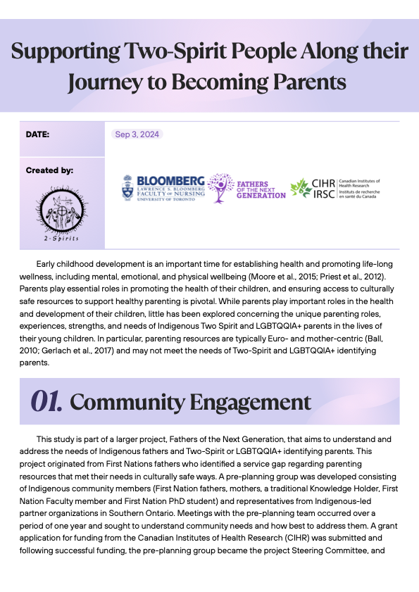 Supporting Two-Spirit People Along their Journey to Becoming Parents Report