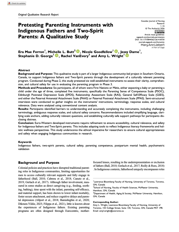 Pretesting Parenting Instruments with Indigenous Fathers and Two-Spirit Parents Report.