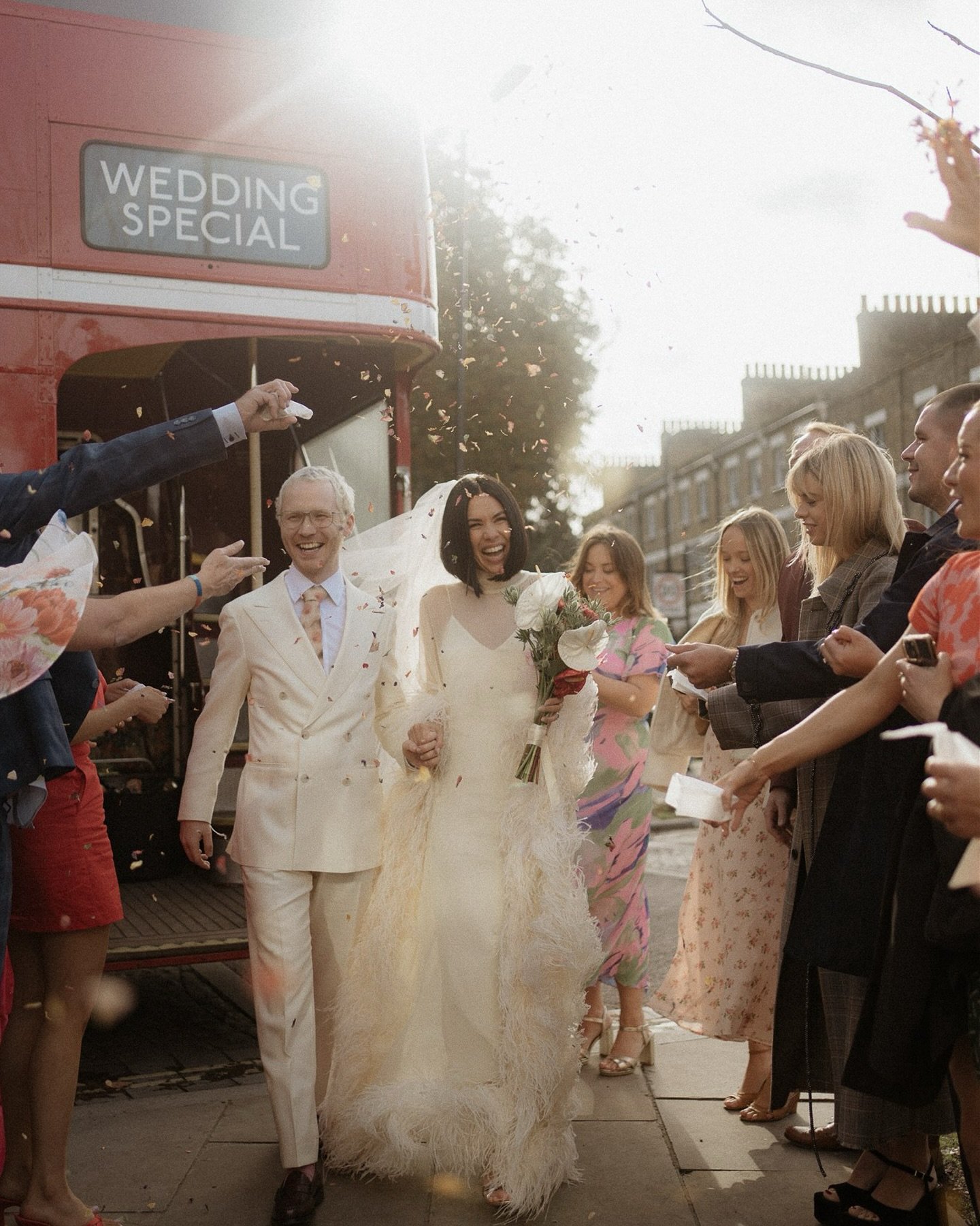 Amy &amp; Steve&rsquo;s epic East Ldn wedding. Impeccable vibes all round, from the people to the vintage cortina dropping us to the ceremony, feather dress of dreams,  the most beautiful tear jerker speeches, AND the best wedding day play list 💃🏼?