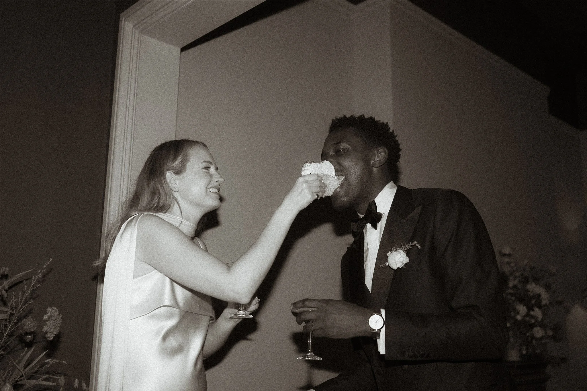 Cinematic Wedding Photographer. London Wedding Photographer. Nostalgic Wedding Photographer. Documentary Wedding Photographer. Eating cake wedding photos