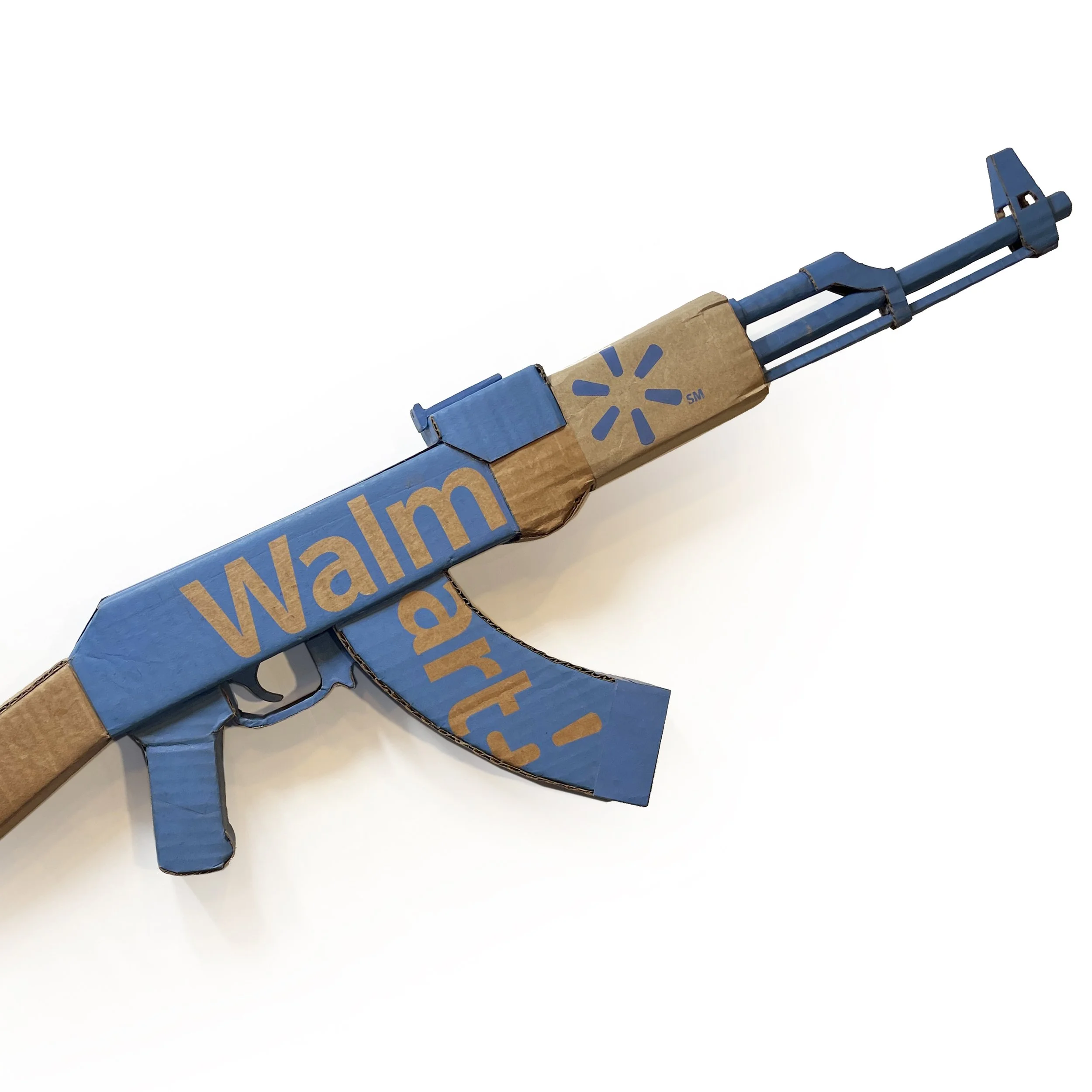 Walmart corporate satire El Paso Texas mass shooting cardboard recycled material art sculpture political action parody