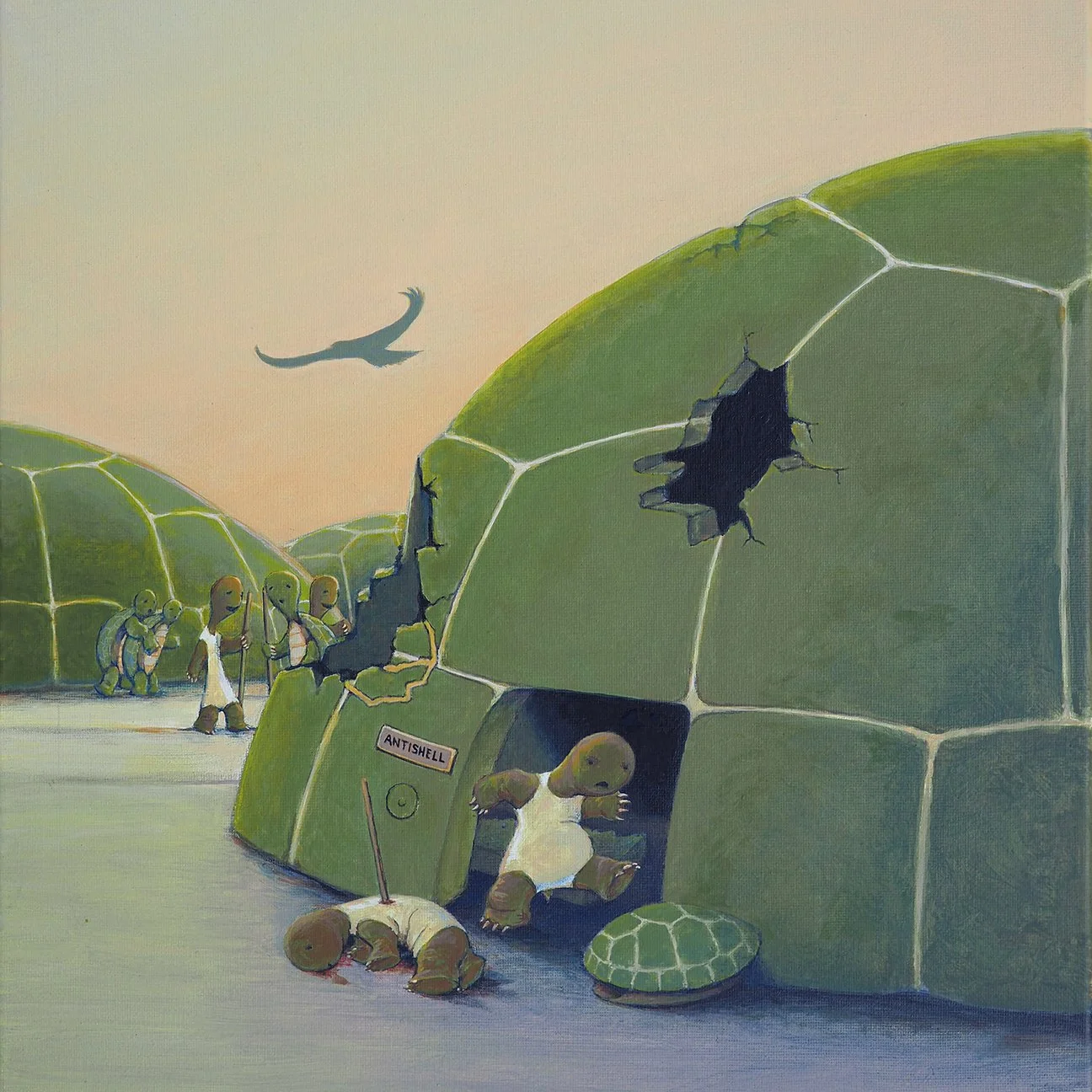 Acrylic painting for Mike Leavitt's absurdist parable.