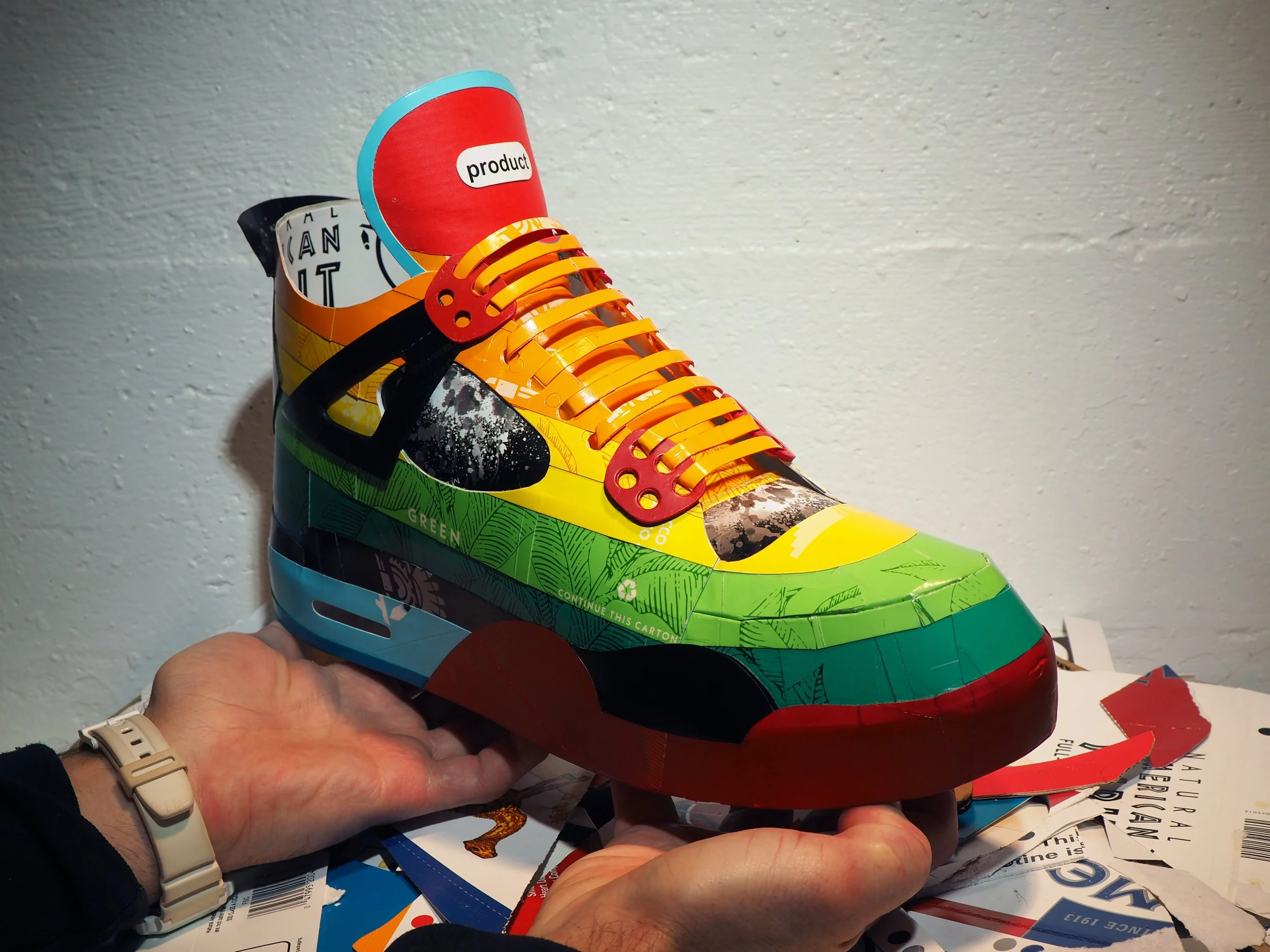 Pop art consumer culture big tobacco American Spirit Nike Air Jordan collector shoe sculpture