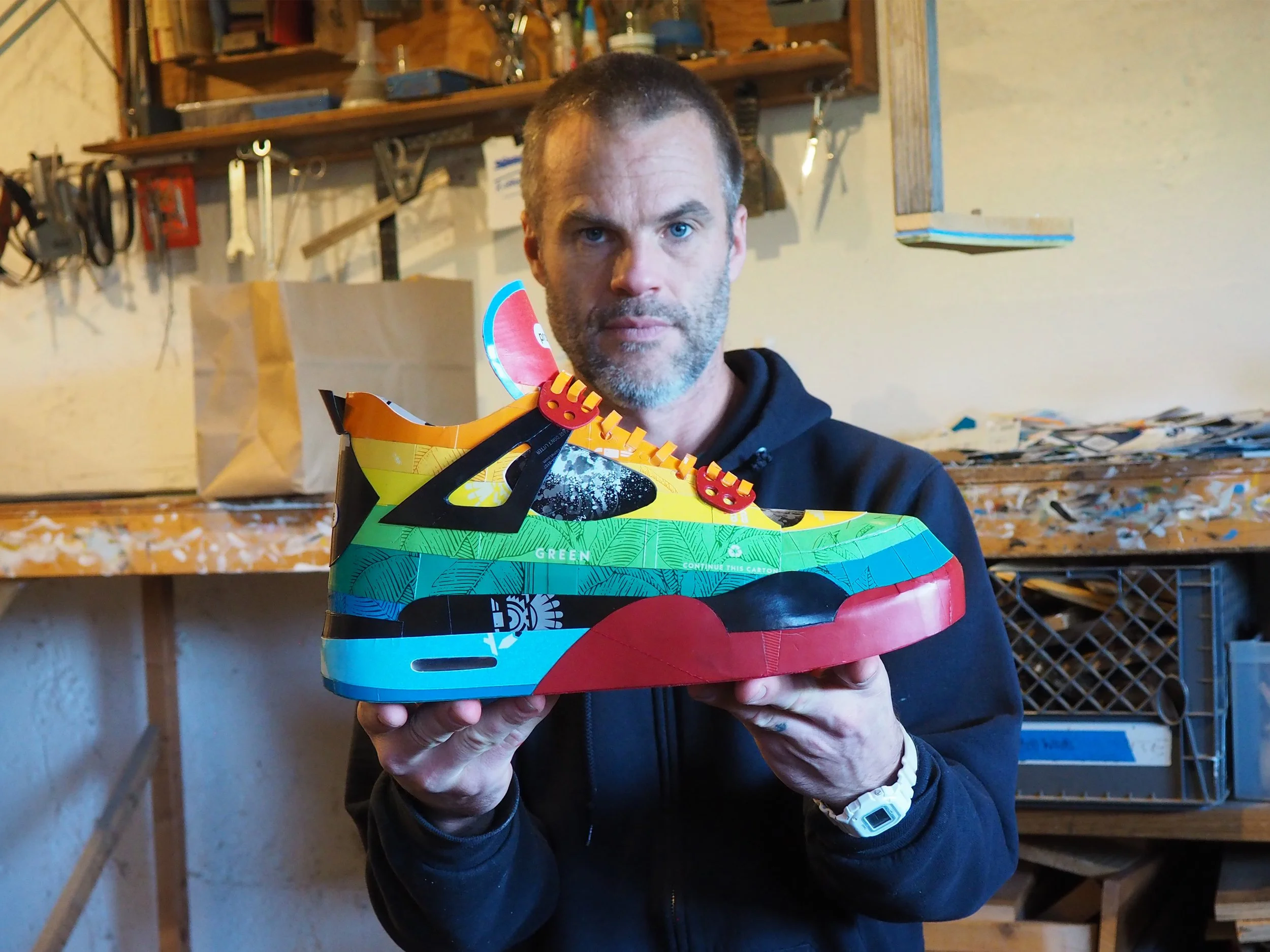 Pop art consumer culture big tobacco American Spirit Nike Air Jordan collector shoe sculpture