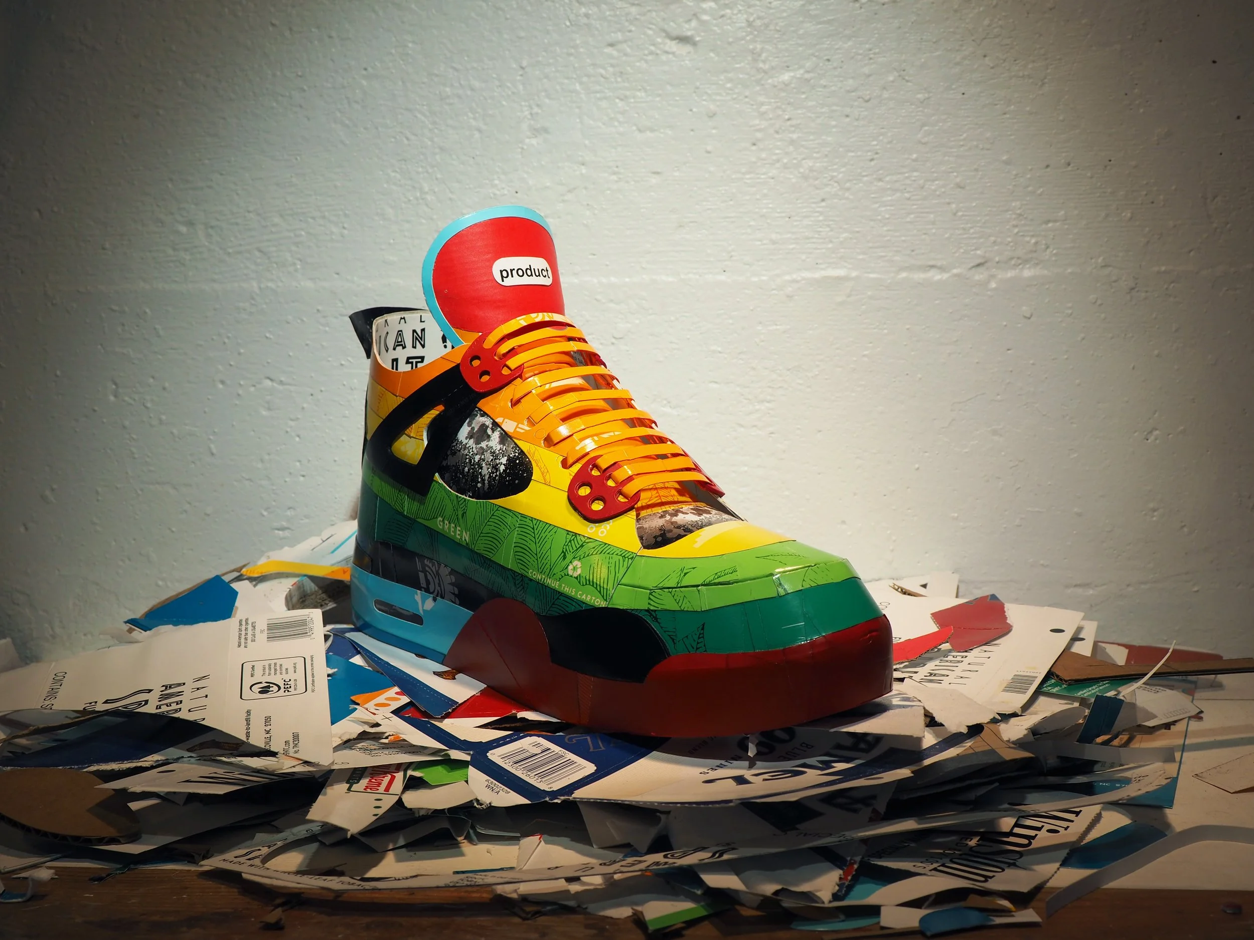 Pop art consumer culture big tobacco American Spirit Nike Air Jordan collector shoe sculpture