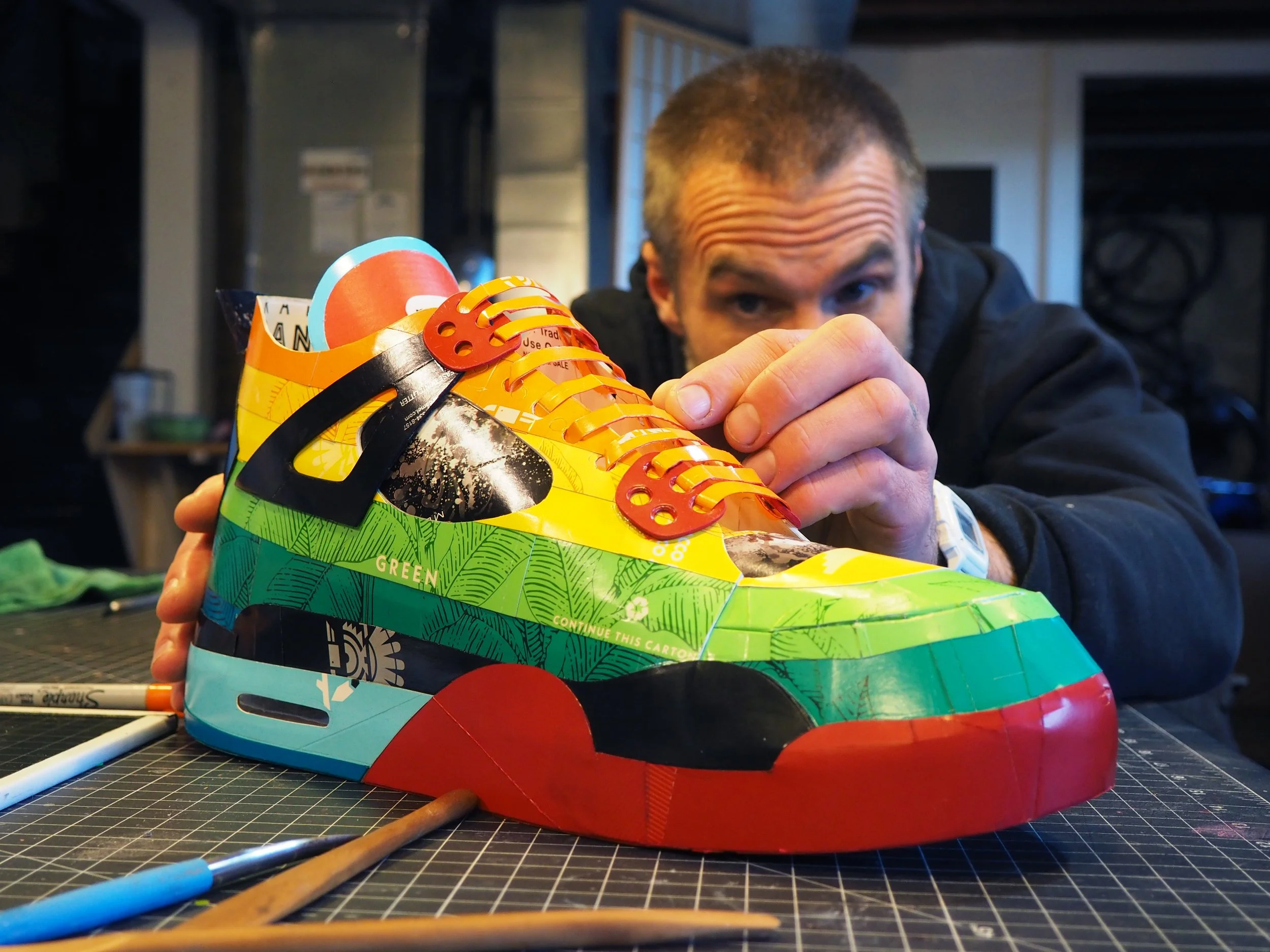 Pop art consumer culture big tobacco American Spirit Nike Air Jordan collector shoe sculpture