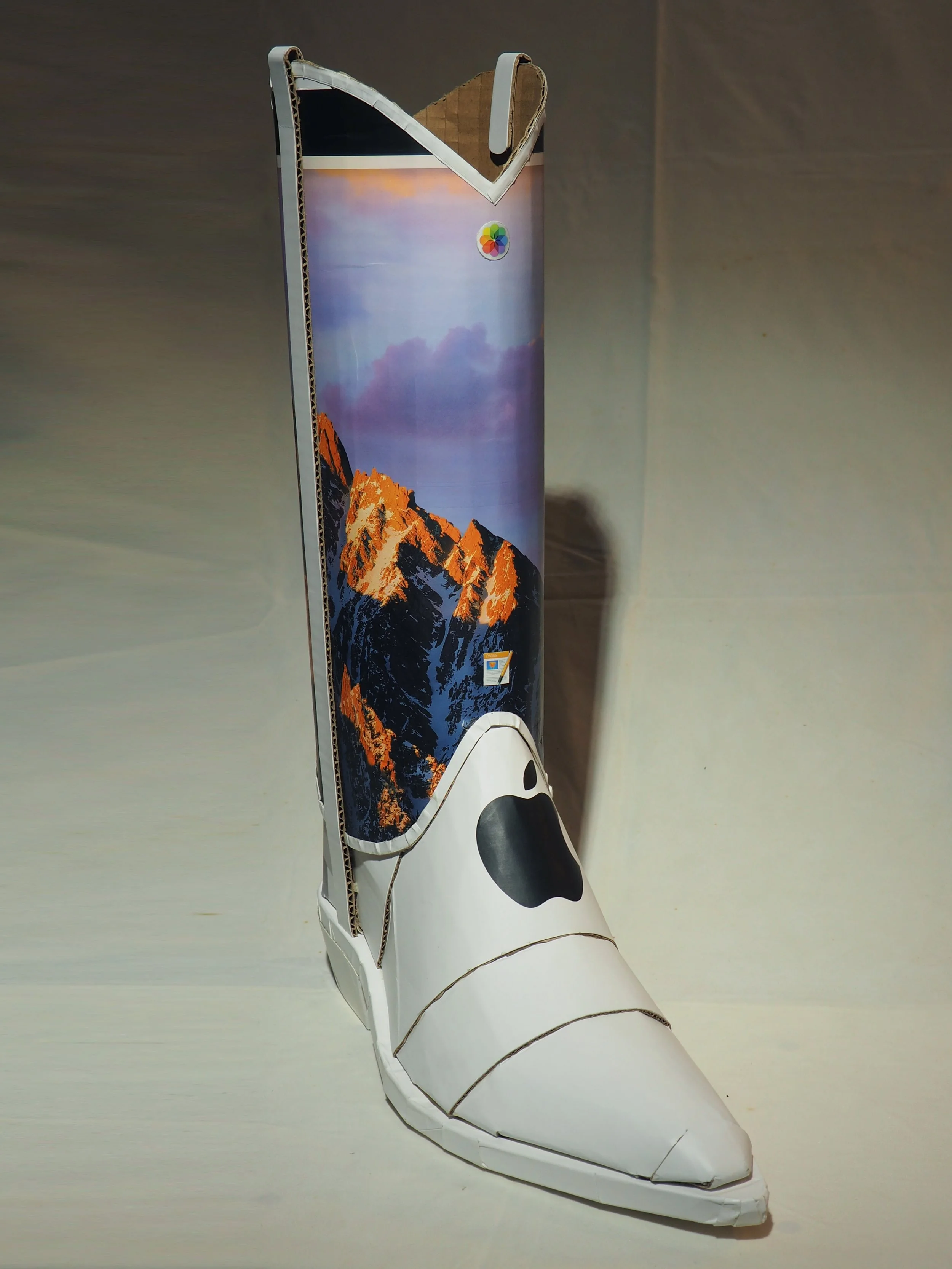 Apple iPhone iMac Macintosh corporate pop culture bashing anti-capitalist woke libs political cowboy boot recycled material fine art sculpture