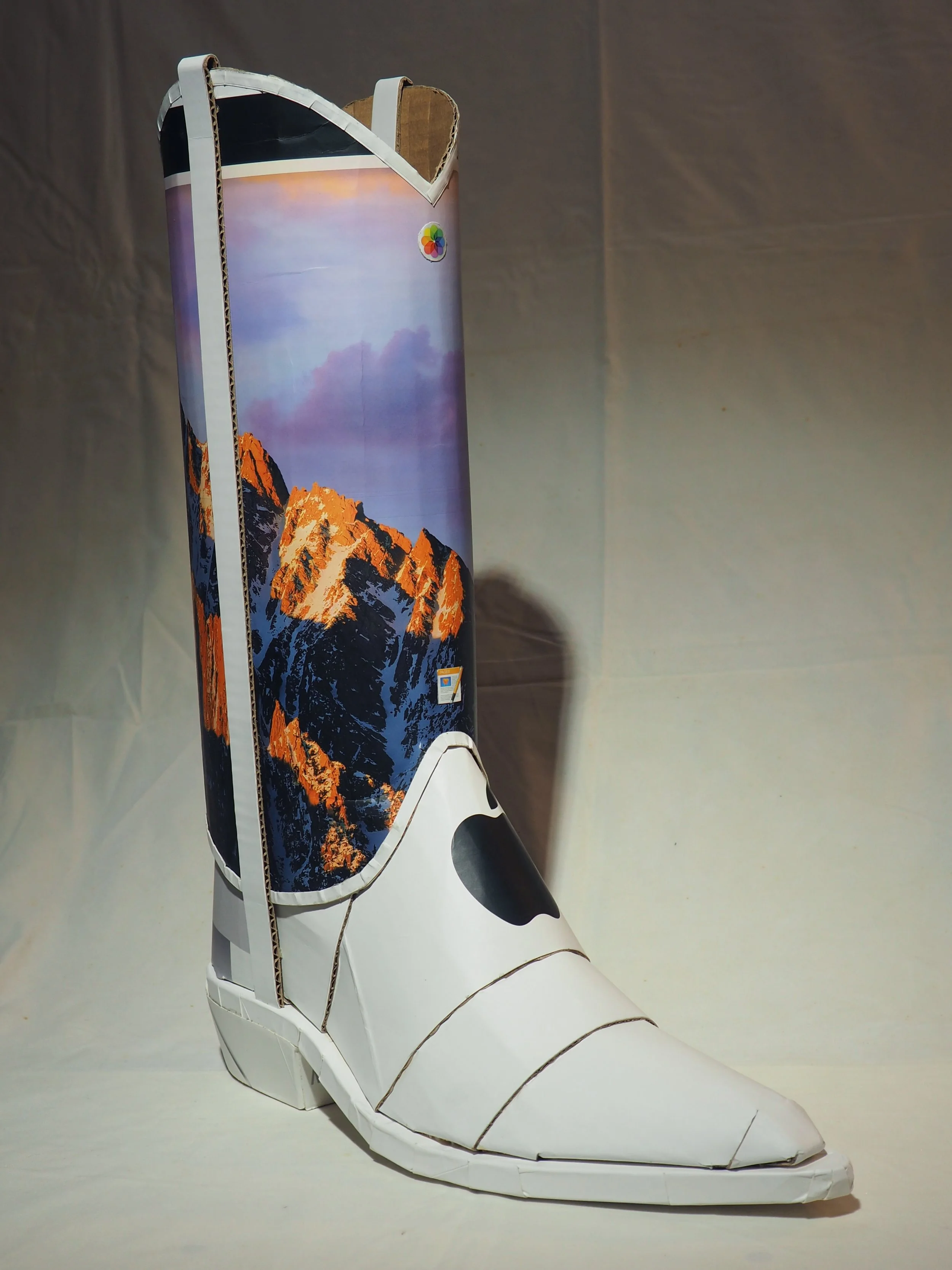 Apple iPhone iMac Macintosh corporate pop culture bashing anti-capitalist woke libs political cowboy boot recycled material fine art sculpture