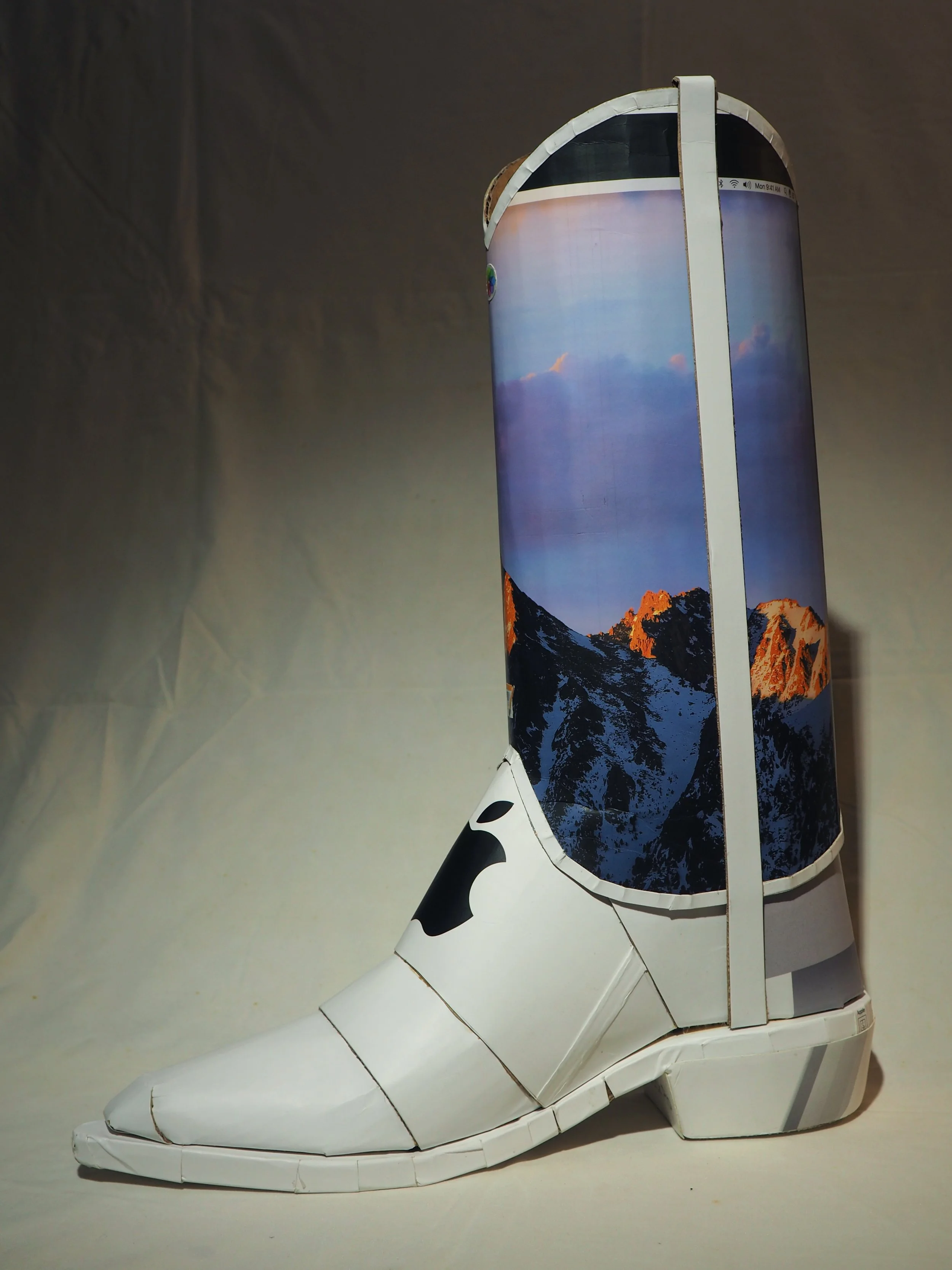 Apple iPhone iMac Macintosh corporate pop culture bashing anti-capitalist woke libs political cowboy boot recycled material fine art sculpture
