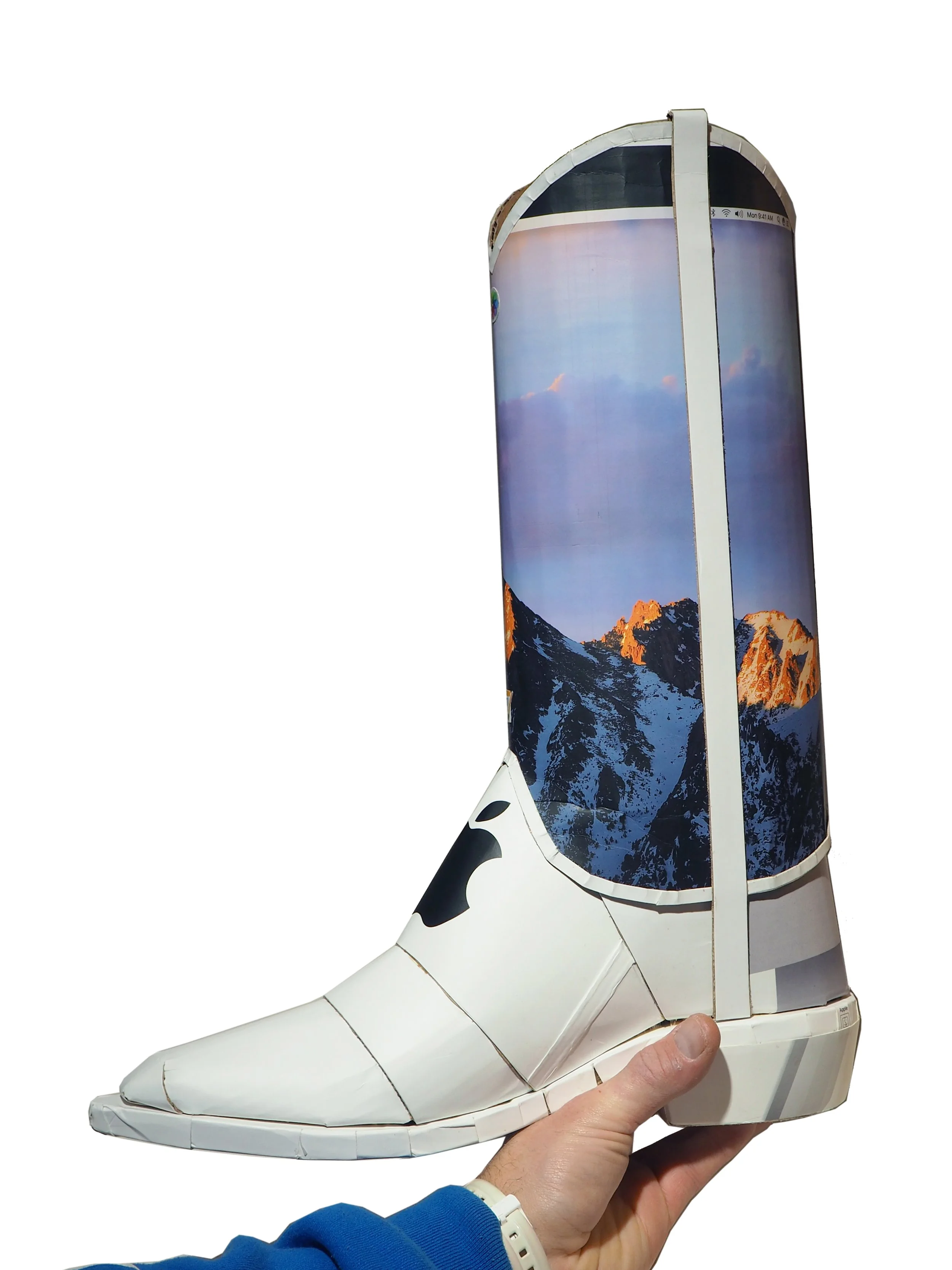 Apple iPhone iMac Macintosh corporate pop culture bashing anti-capitalist woke libs political cowboy boot recycled material fine art sculpture