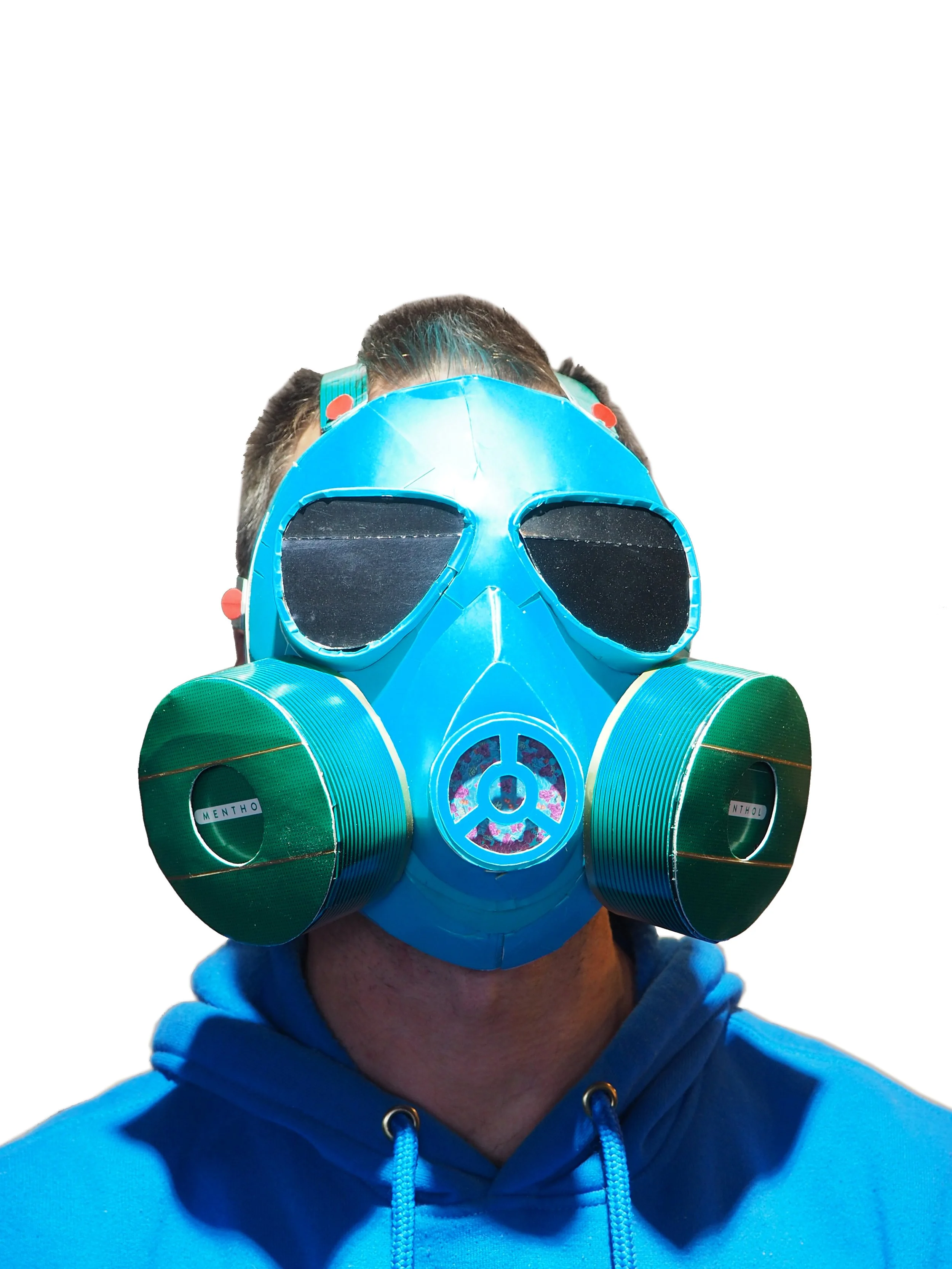 Fossil fuel industry gas Covid mask 2020 George Floyd art sculpture recycled material parody
