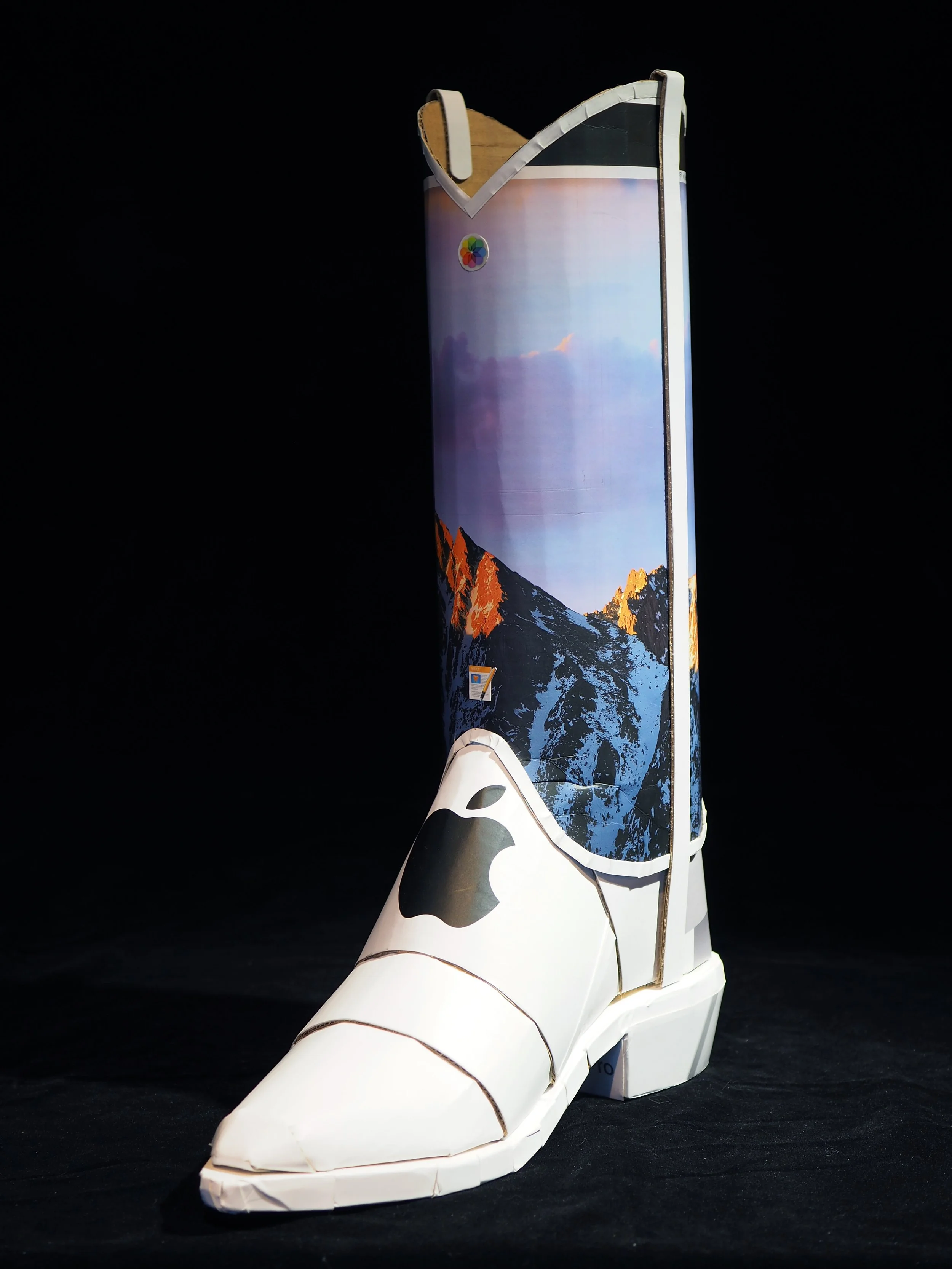 Apple iPhone iMac Macintosh corporate pop culture bashing anti-capitalist woke libs political cowboy boot recycled material fine art sculpture