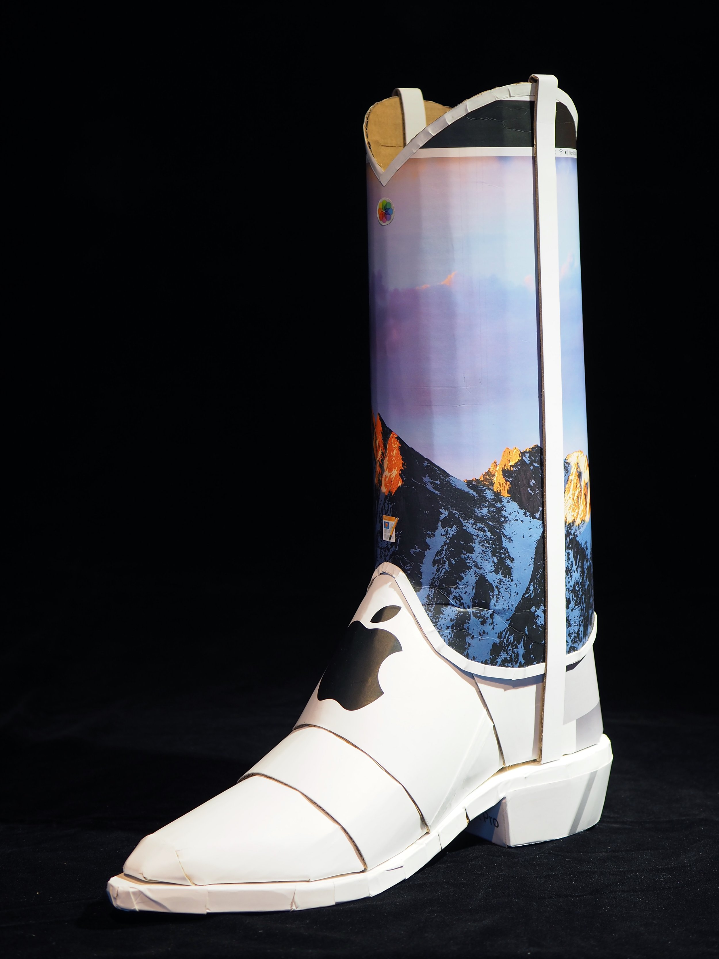 Apple iPhone iMac Macintosh corporate pop culture bashing anti-capitalist woke libs political cowboy boot recycled material fine art sculpture