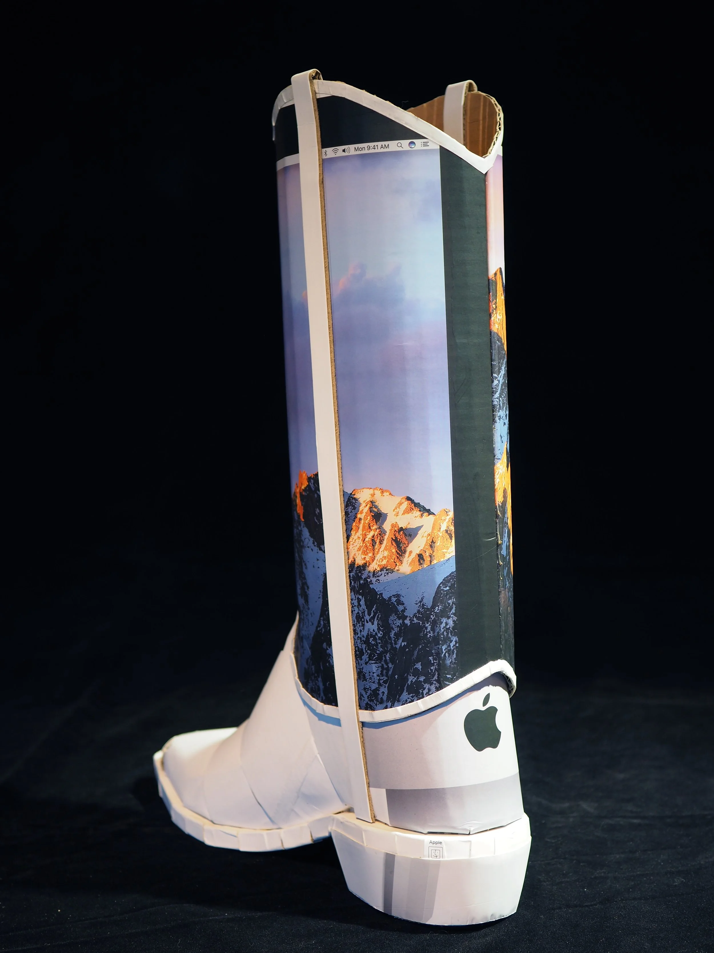 Apple iPhone iMac Macintosh corporate pop culture bashing anti-capitalist woke libs political cowboy boot recycled material fine art sculpture