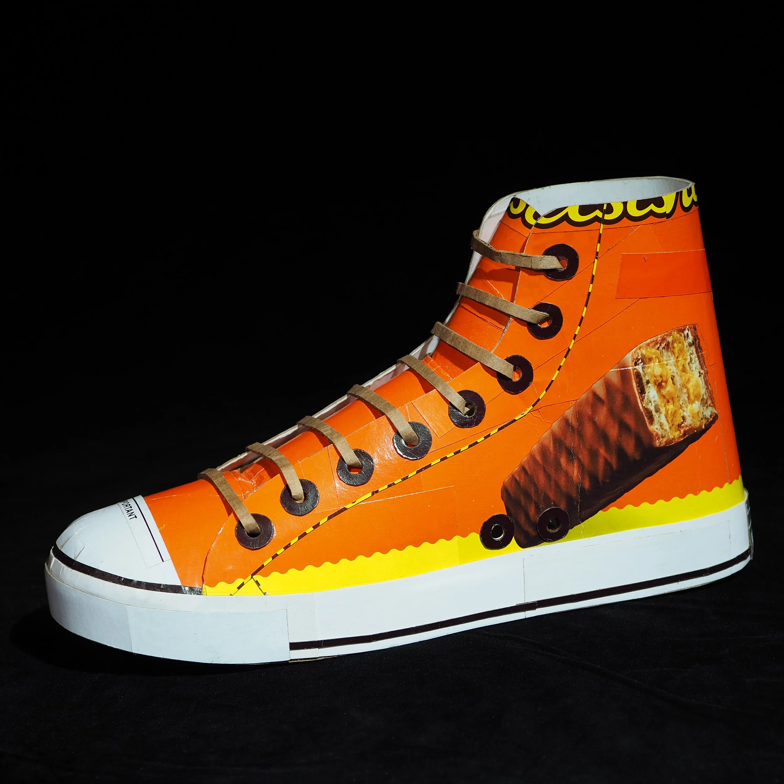 Reeses Hershey chocolate candy Chuck Taylor Converse All-Star orange candy collector NBA basketball shoe geek pop art parody sculpture