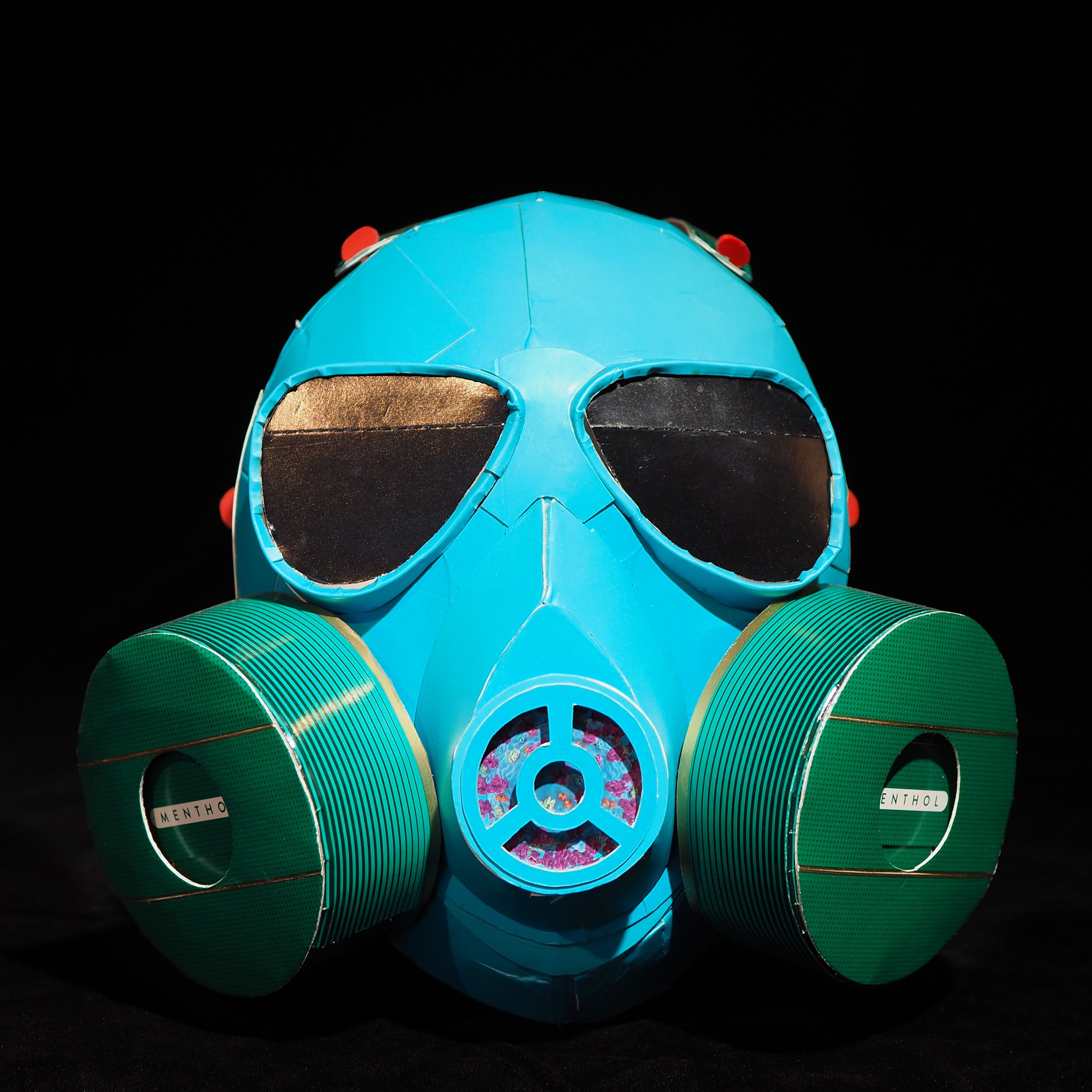 Gas Covid mask fossil fuel industry 2020 dumpter fire George Floyd art sculpture recycled material parody art