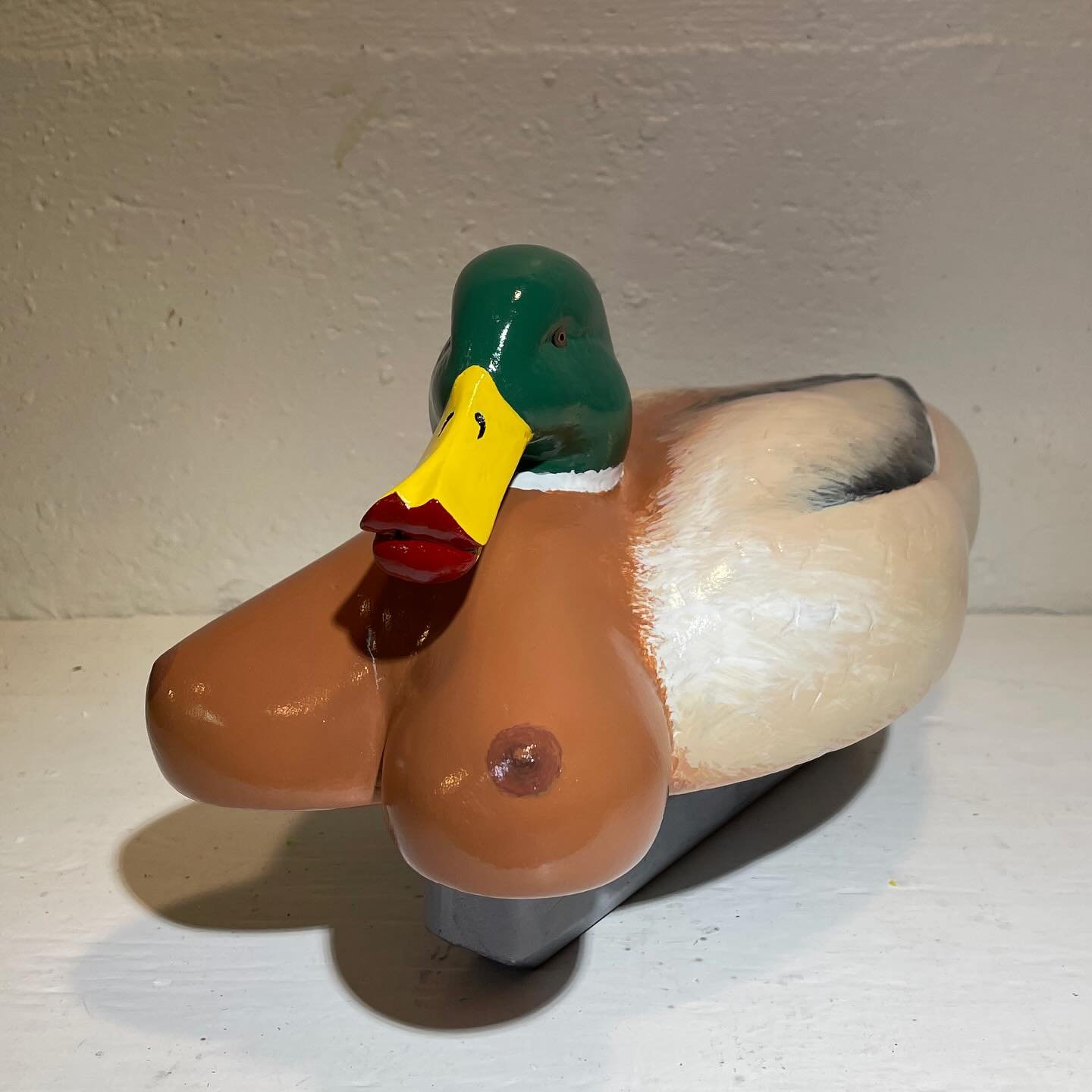 Badonkaduck 2, about to be installed in the indoor pond being built right now @cannonballarts in Seattle. Still need to add a cigarette in its beak… mouth… lips… thing