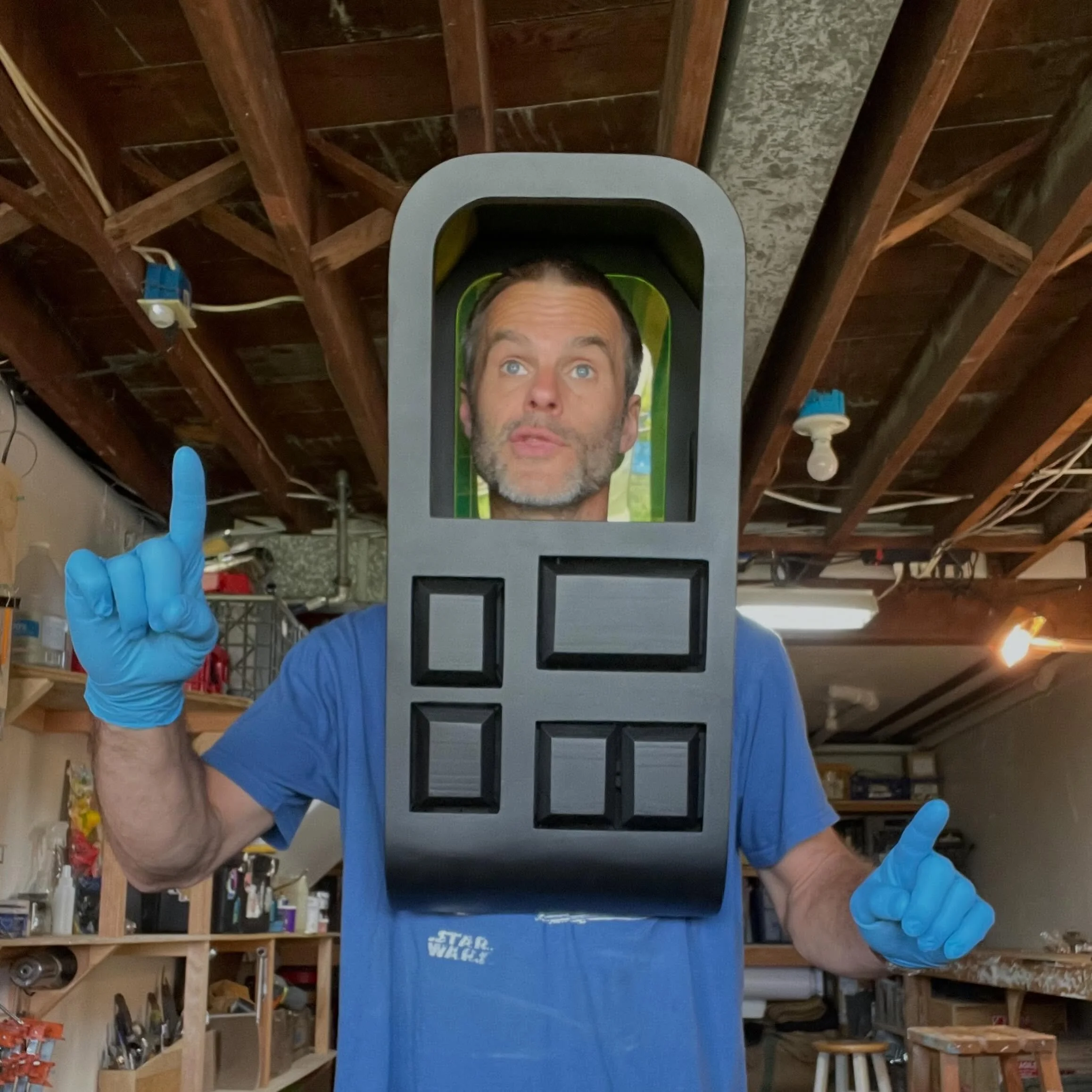 New #PushButtonPerformer apparatus in progress. I first started this bit in 1999, from inside a telephone-size booth I built to put myself in a box. It was a commentary on tech back then, which seems only more prescient now. Which has inspired me to 